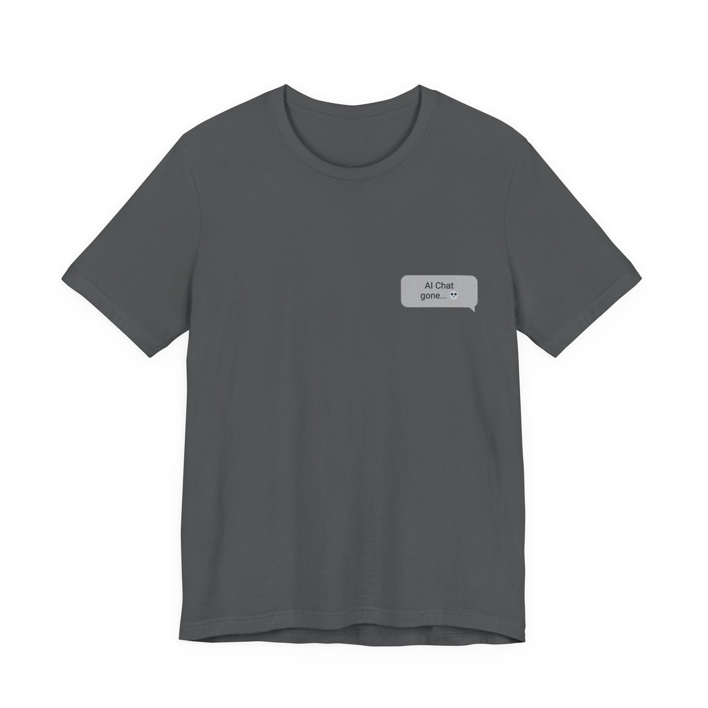Is This a Good Idea graphic tee flat lay in asphalt gray with left chest chat bubble print
