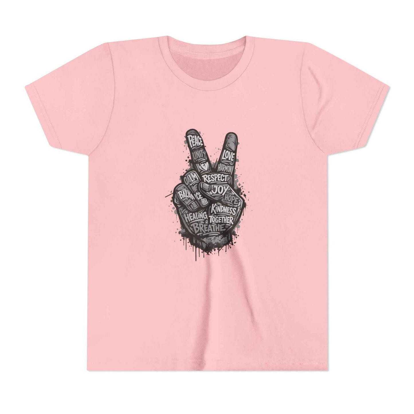 Youth Peace Sign Tee – Handwritten Words of Love & Respect Graphic
