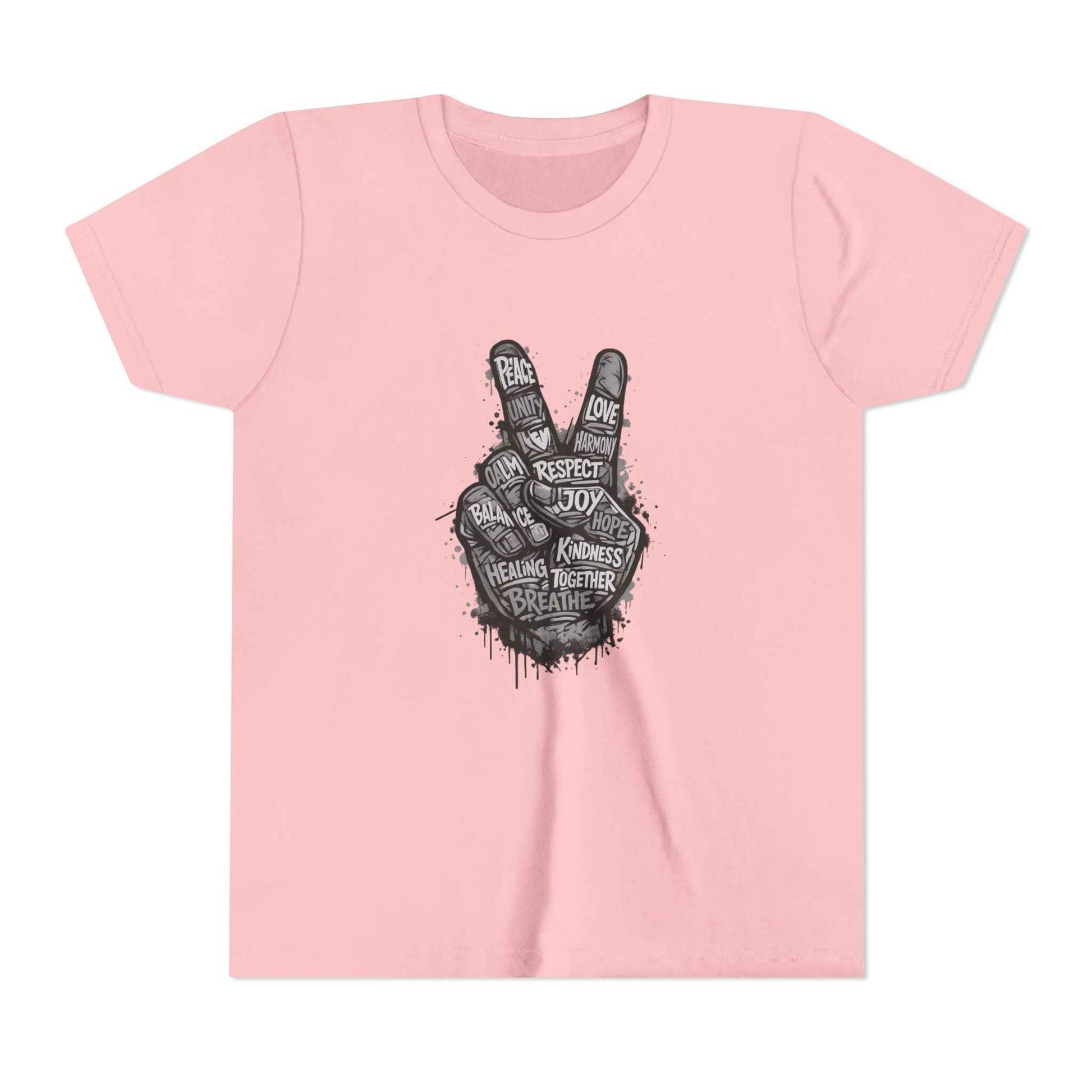 Youth Peace Sign Tee – Handwritten Words of Love & Respect Graphic