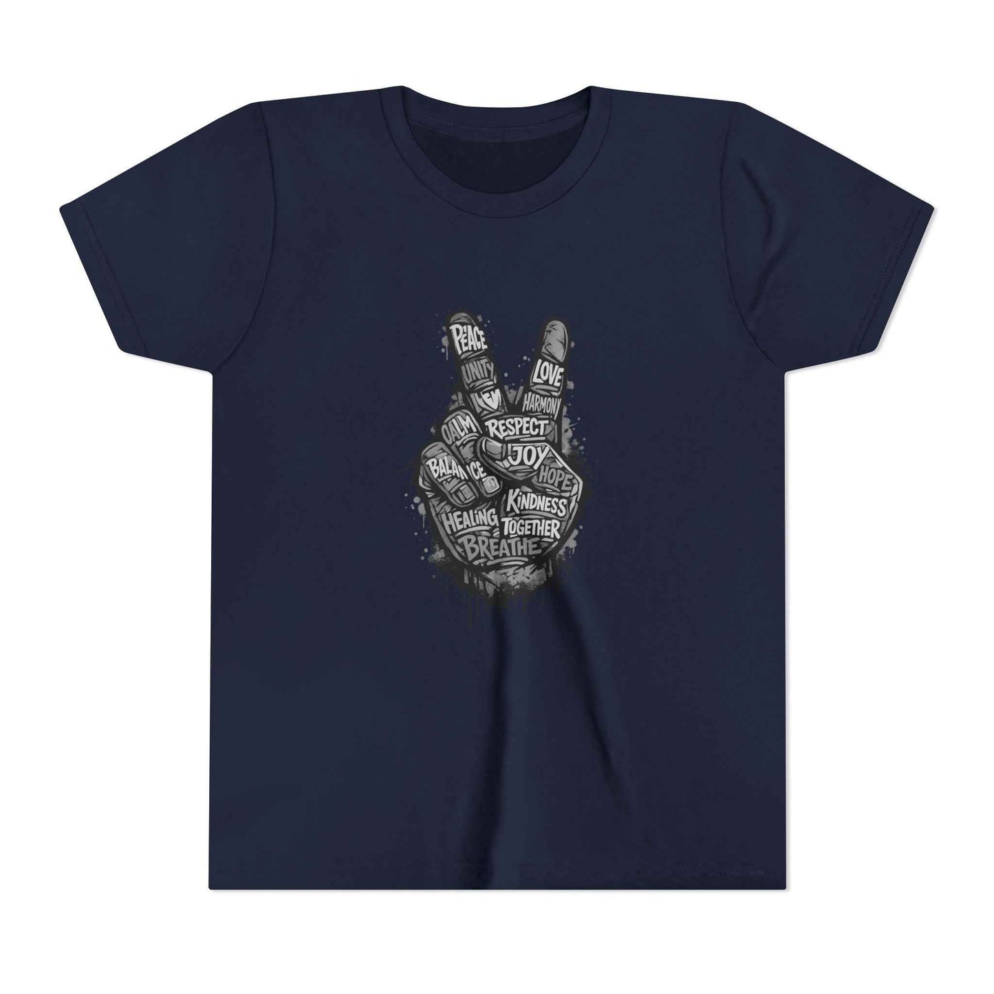 Youth Peace Sign Tee – Handwritten Words of Love & Respect Graphic