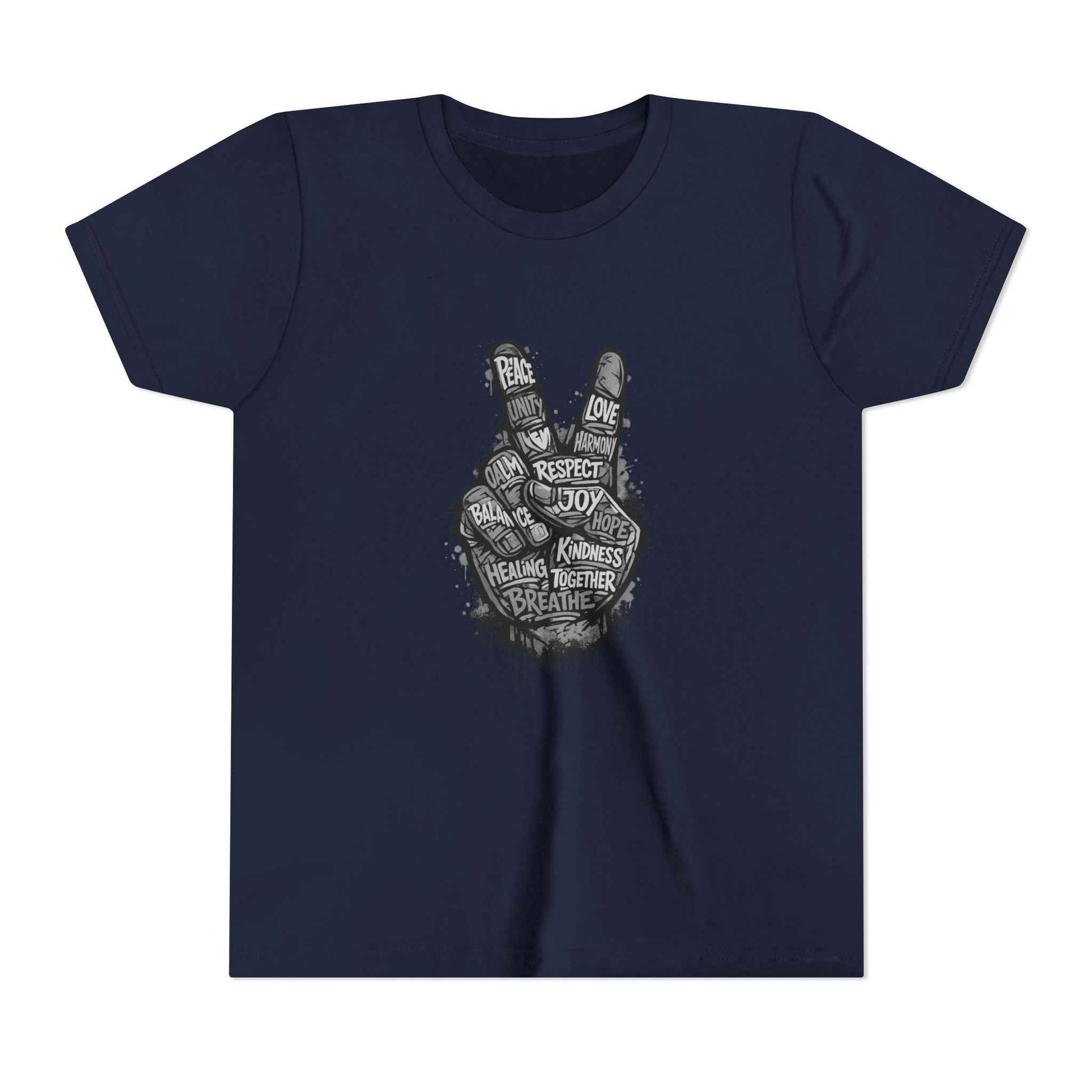Youth Peace Sign Tee – Handwritten Words of Love & Respect Graphic