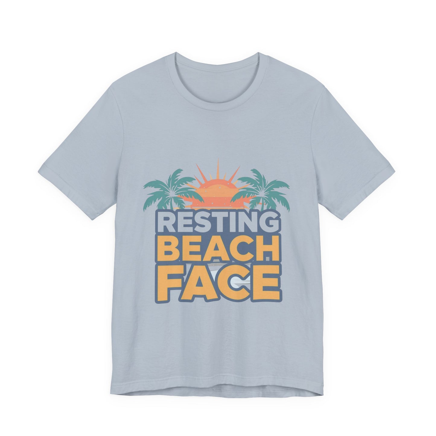 Resting Beach Face graphic tee in light blue — unisex fit flat lay — Leela's Ink

