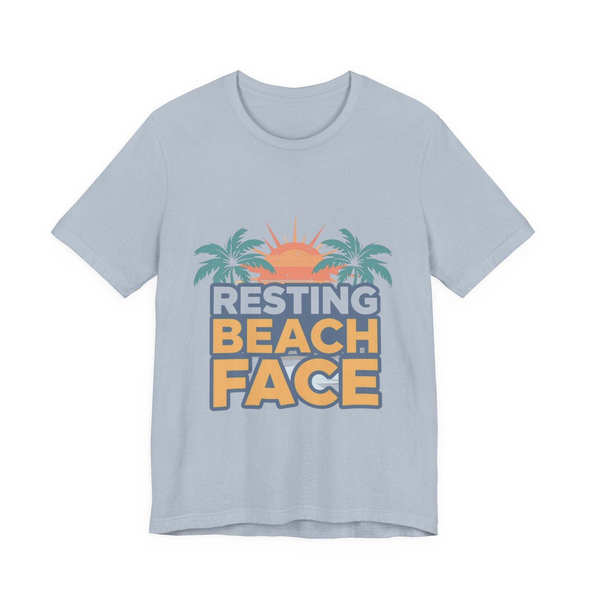 Resting Beach Face graphic tee in light blue — unisex fit flat lay — Leela's Ink

