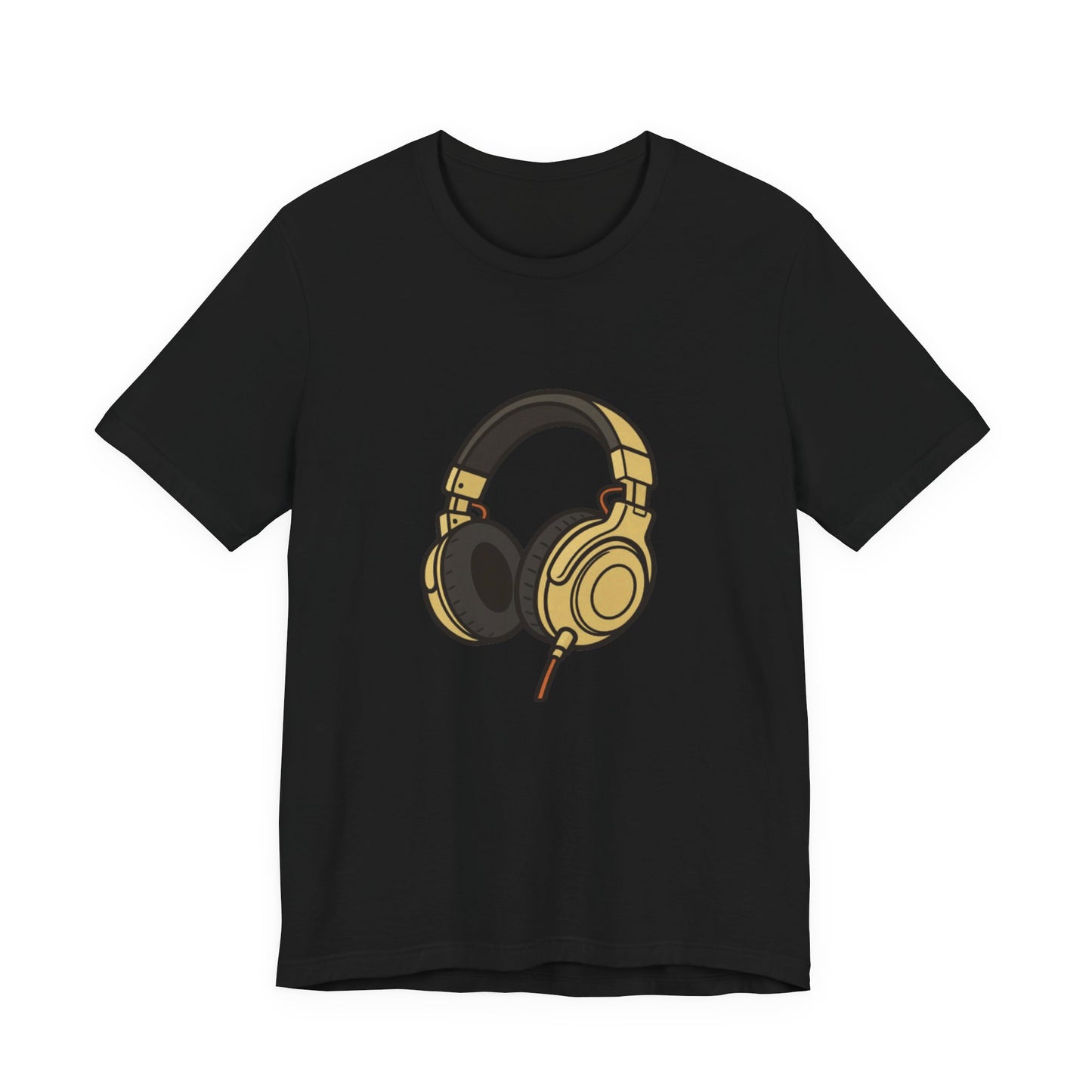 Adult Unisex Headphones Graphic T-Shirt flat lay in Black
