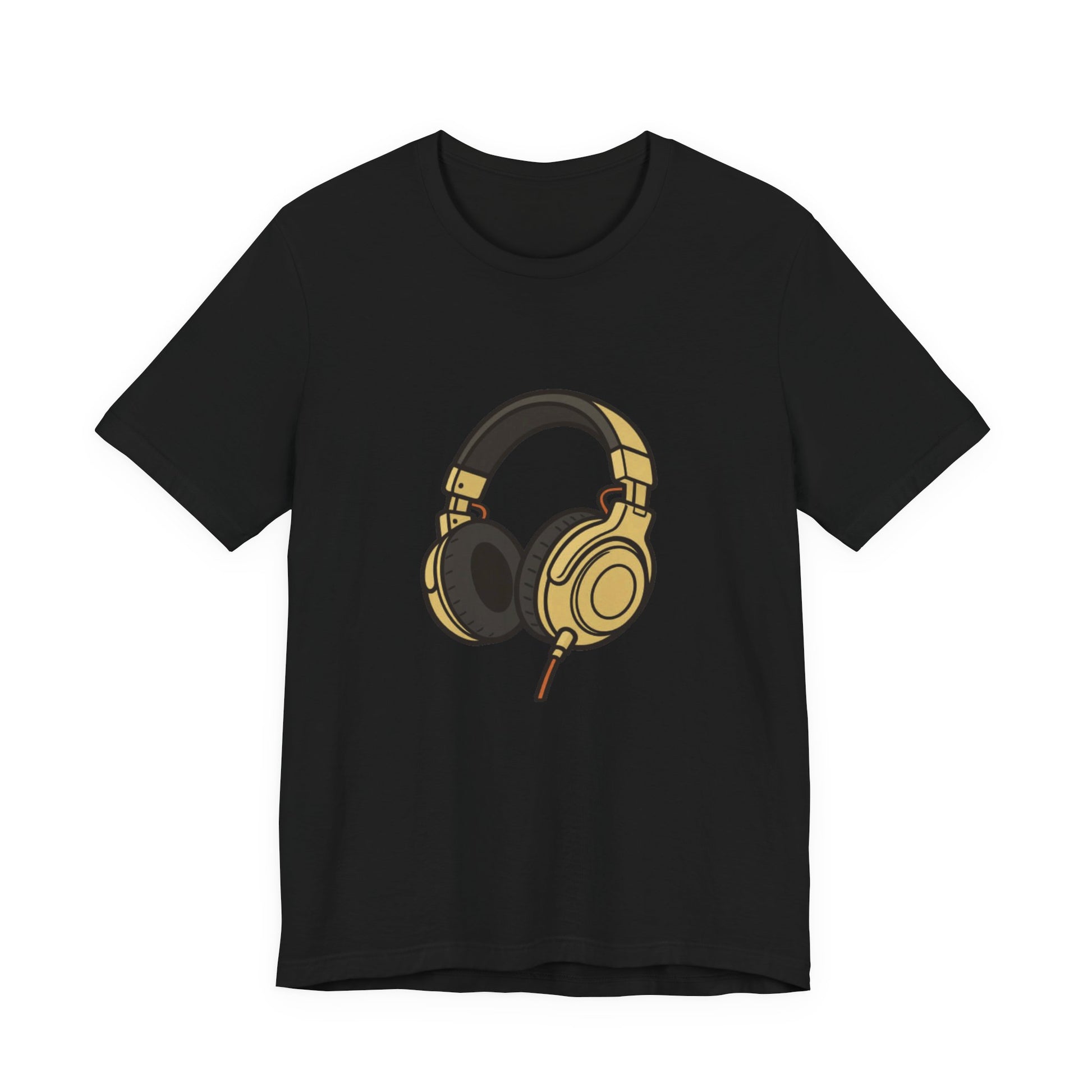 Adult Unisex Headphones Graphic T-Shirt flat lay in Black