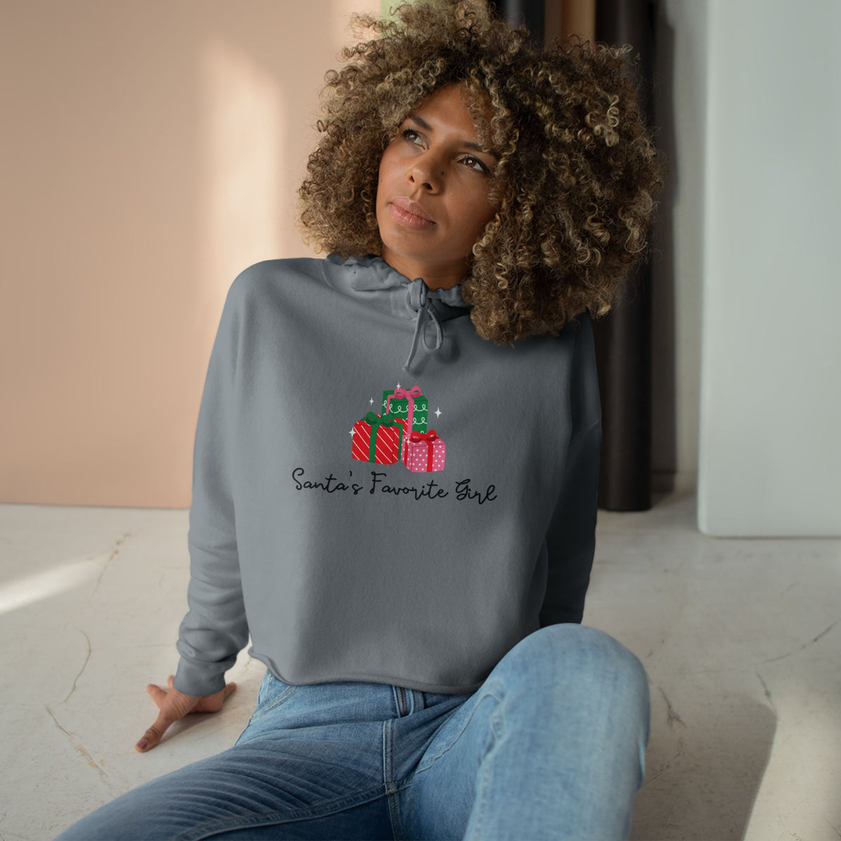 Santa's Favorite Girl Cropped Hoodie — Festive Christmas Gift Sweatshirt
