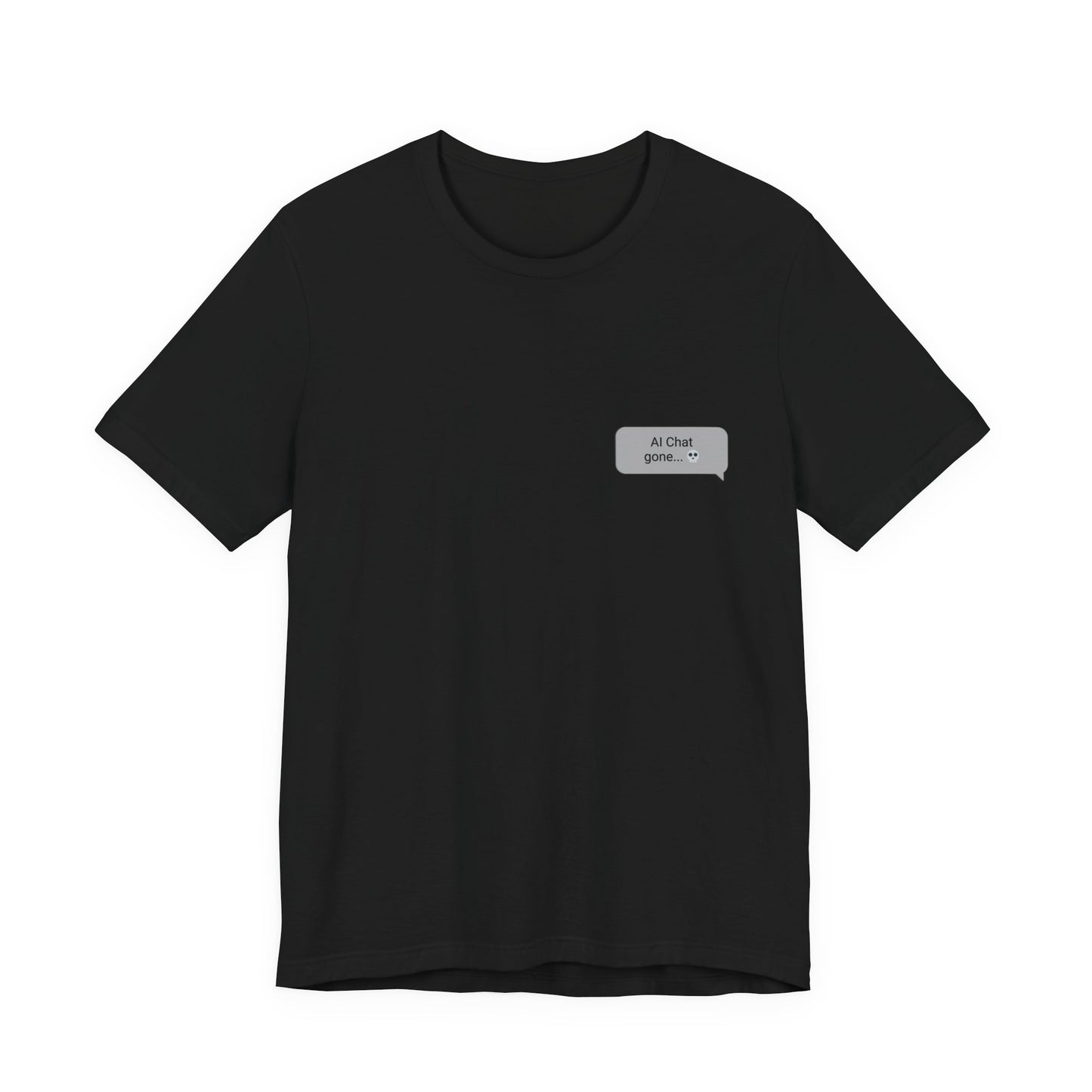 Help Me Be Normal graphic tee flat lay in black showing back print AI chat conversation design

