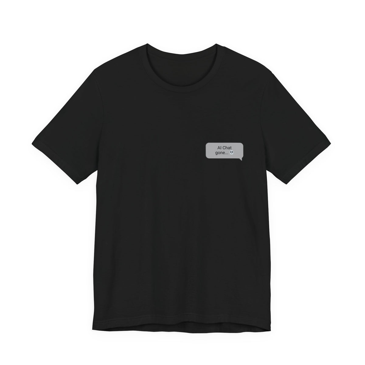 Help Me Be Normal graphic tee flat lay in black showing back print AI chat conversation design
