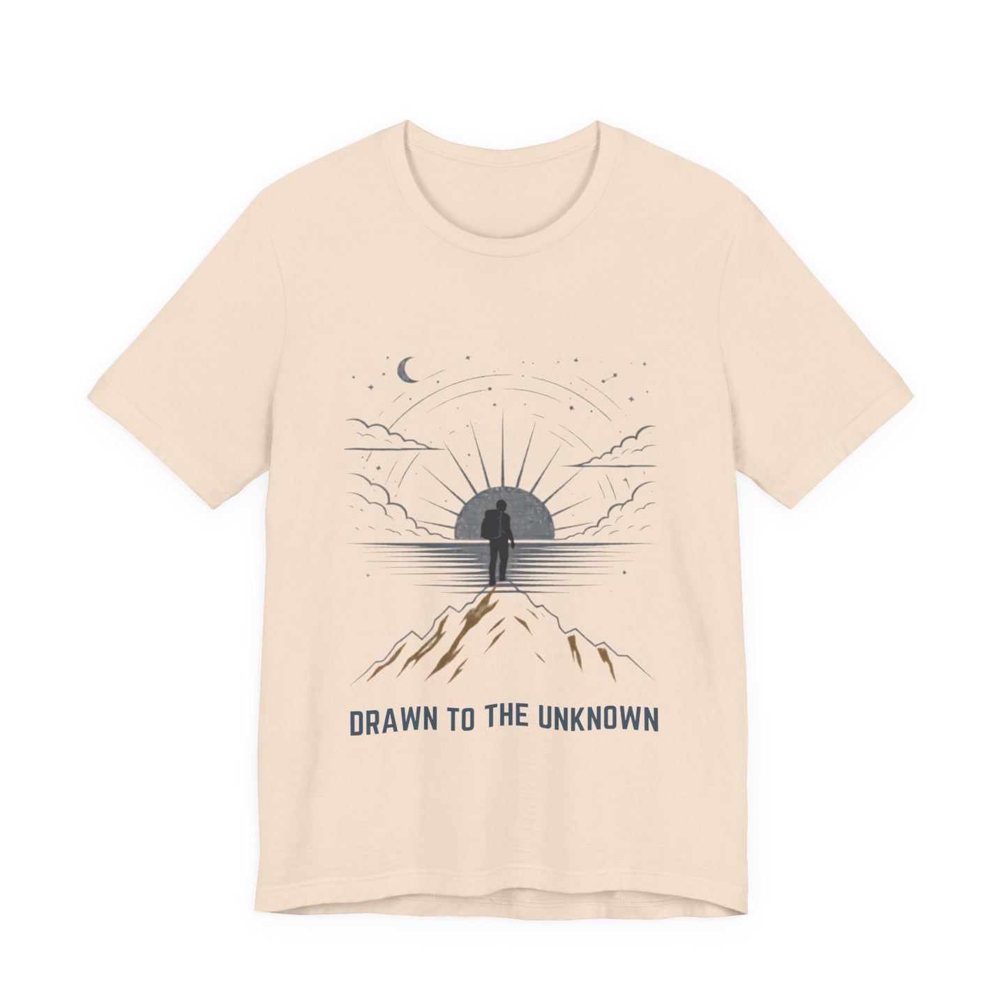 Drawn to the Unknown Graphic Tee – Mountain Adventure Celestial Shirt | Boho Unisex Tee