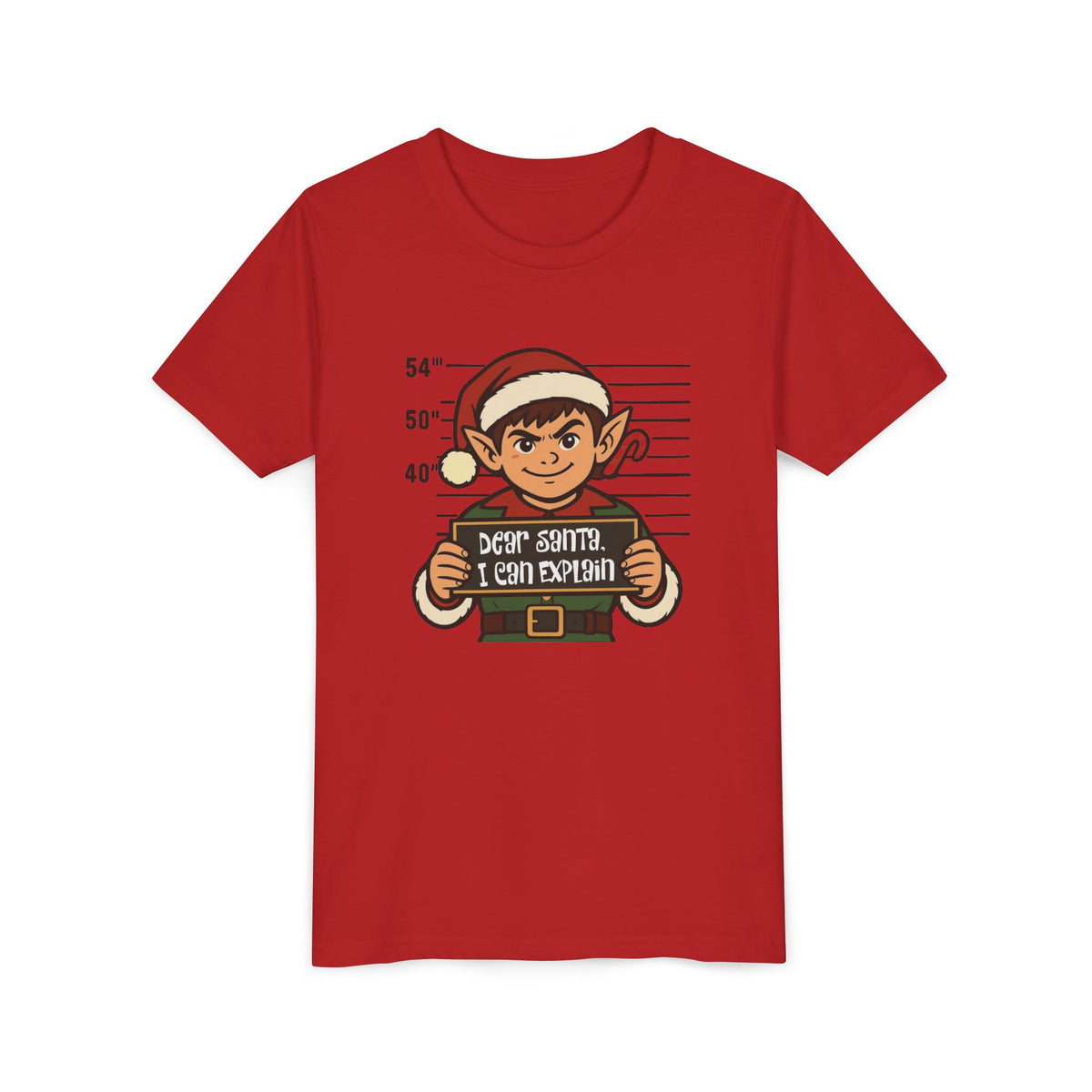 Red Dear Santa I Can Explain kids Christmas elf t-shirt, front view