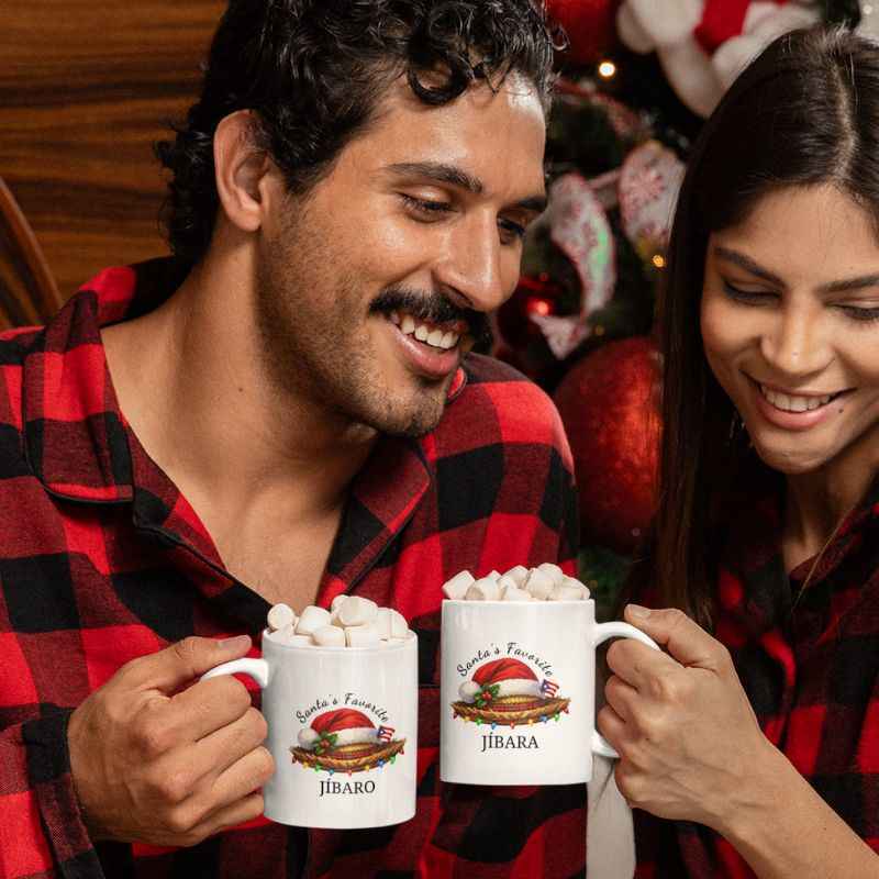 Santa’s Favorite Jíbara & Jíbaro Christmas Mug Set of 2