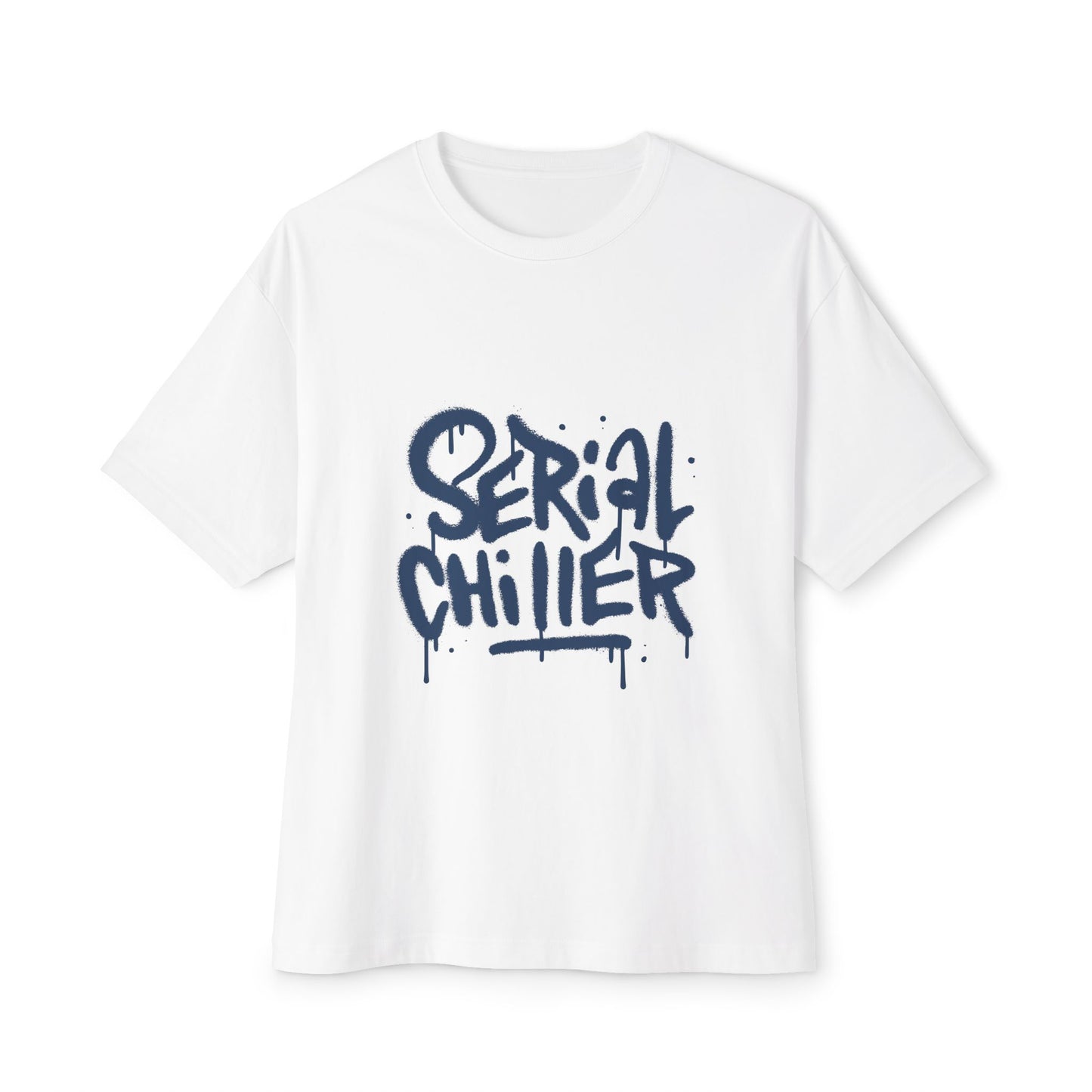 Serial Chiller oversized boxy graphic t-shirt in navy — graffiti drip print streetwear tee by Leela's Ink