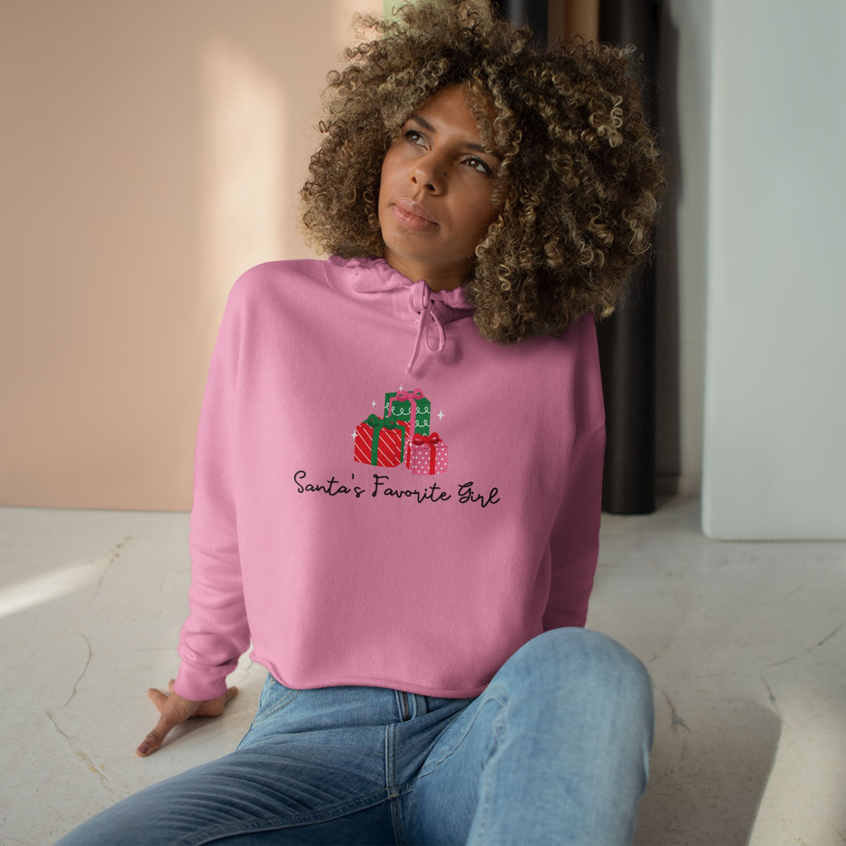 Santa's Favorite Girl Cropped Hoodie — Festive Christmas Gift Sweatshirt