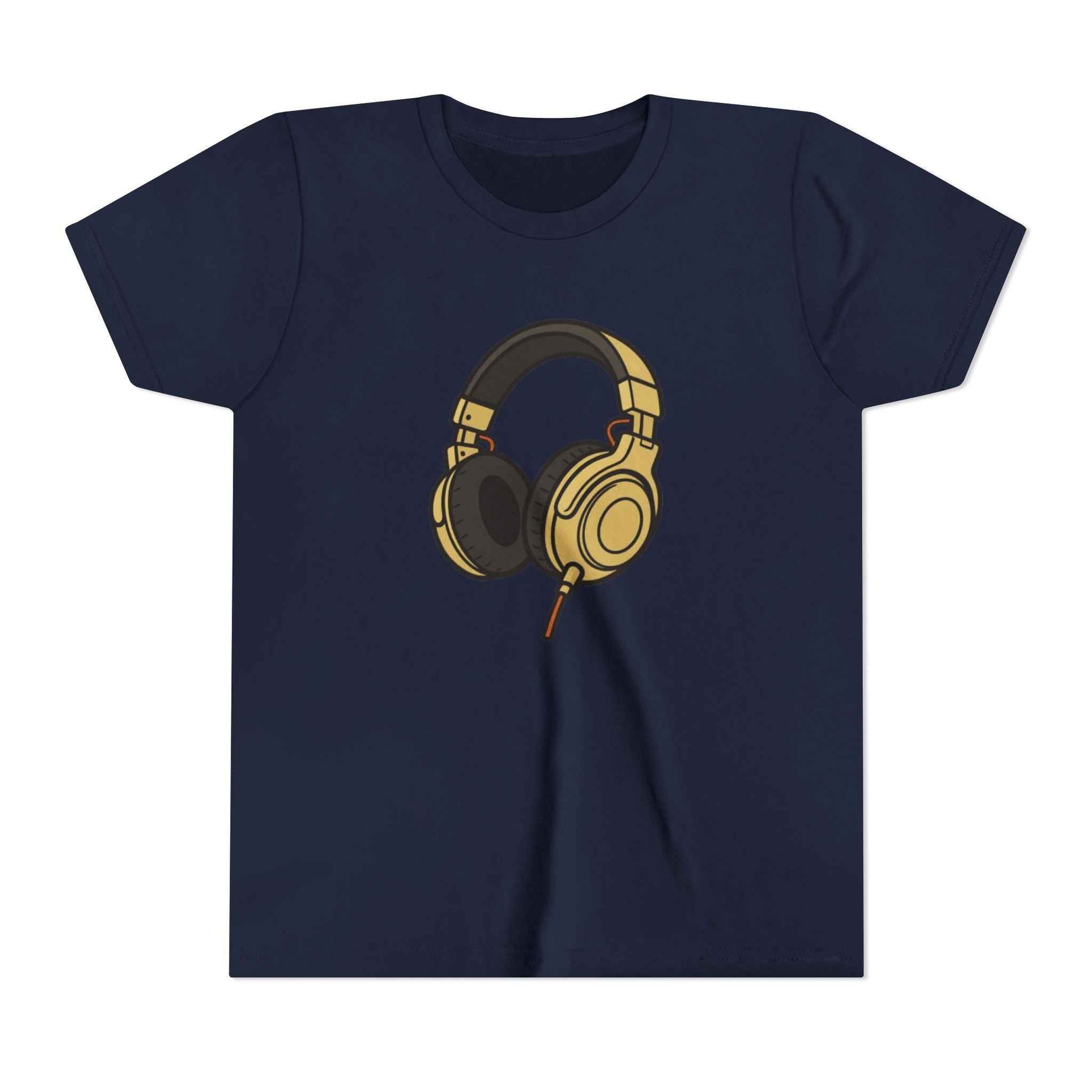 Kids Headphones Graphic Tee - Gold DJ Music T-Shirt for Boys & Girls