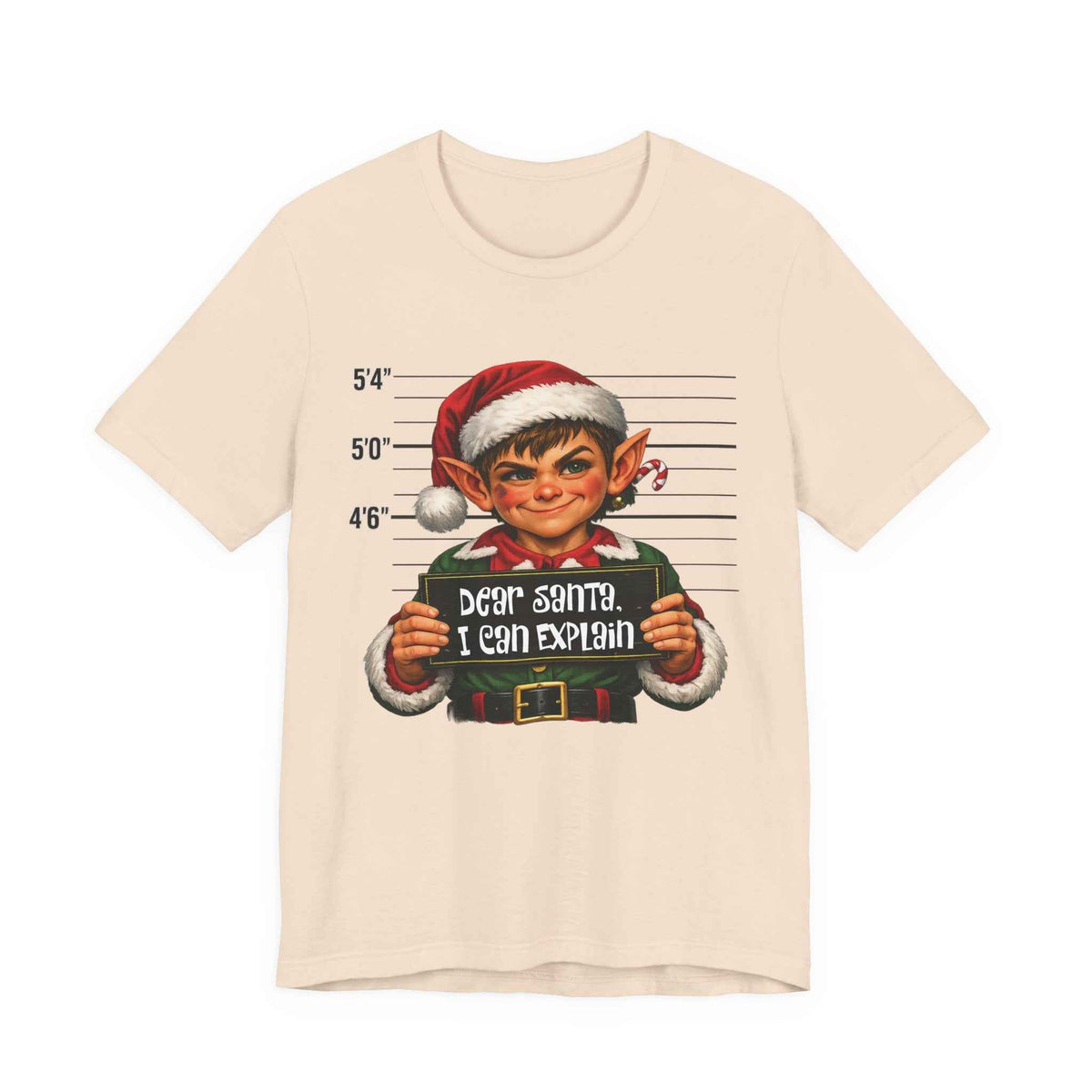 Soft Cream Dear Santa I Can Explain funny Christmas elf t-shirt, front view