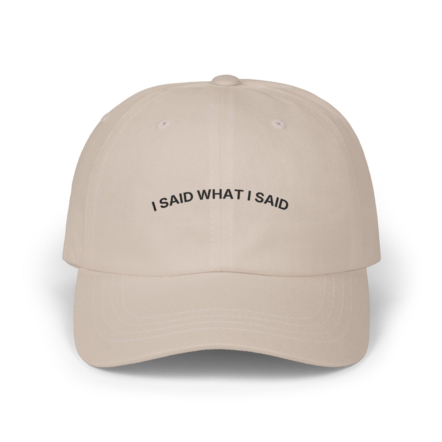 I Said What I Said embroidered dad hat in Stone — minimalist statement cap by Leela's Ink
