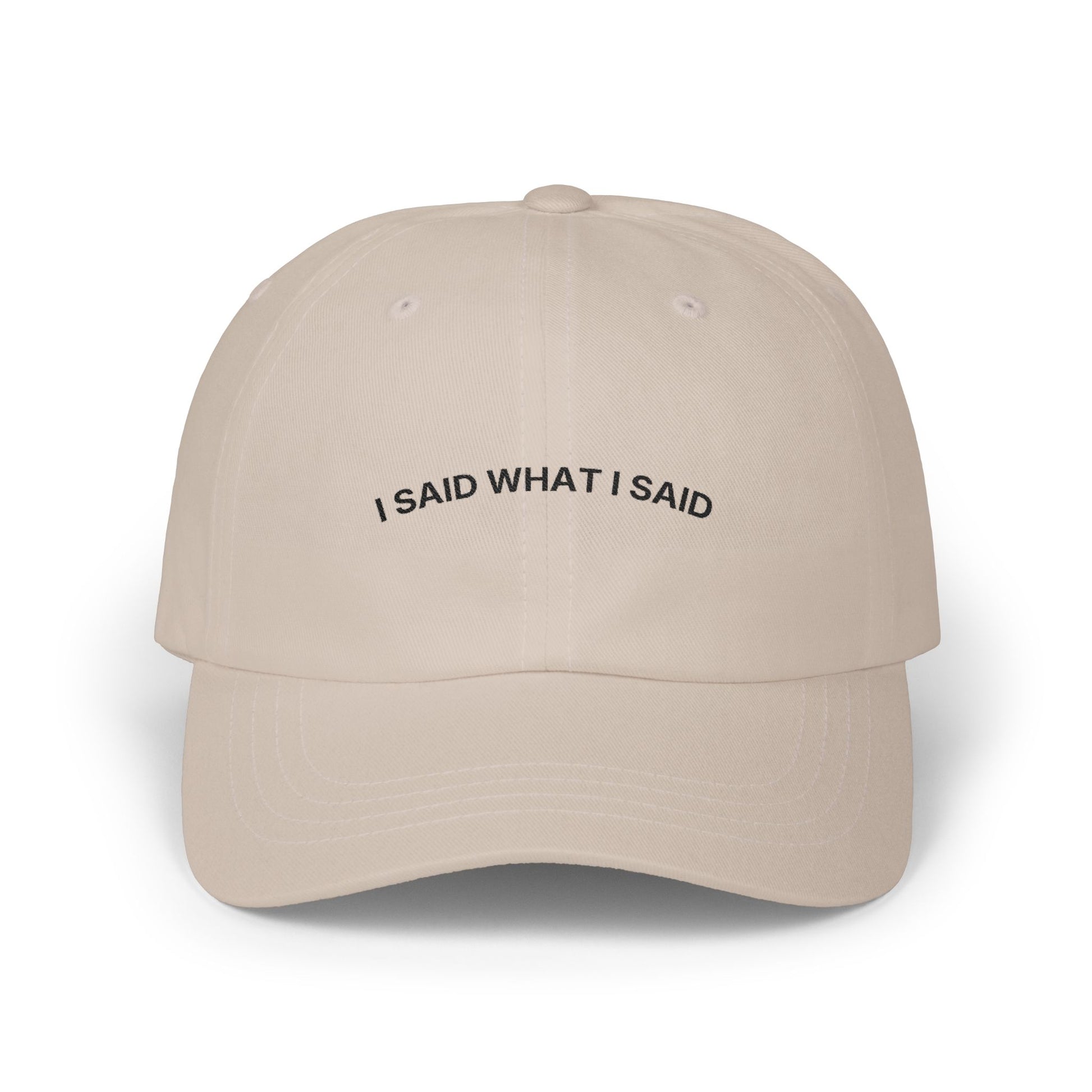 I Said What I Said embroidered dad hat in Stone — minimalist statement cap by Leela's Ink
