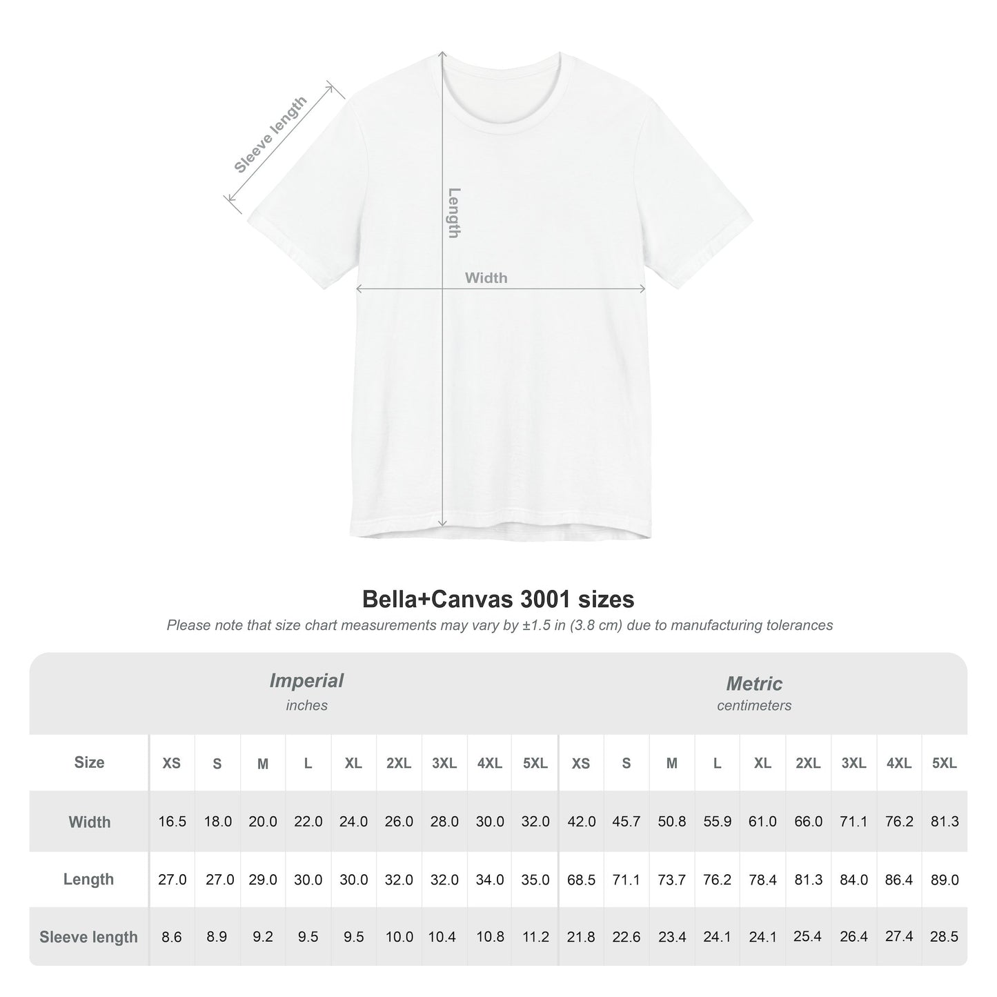 Bella+Canvas 3001 Size Chart — Bruh? really? Graphic T-Shirt Sizing Guide S–3XL | Leela's Ink

