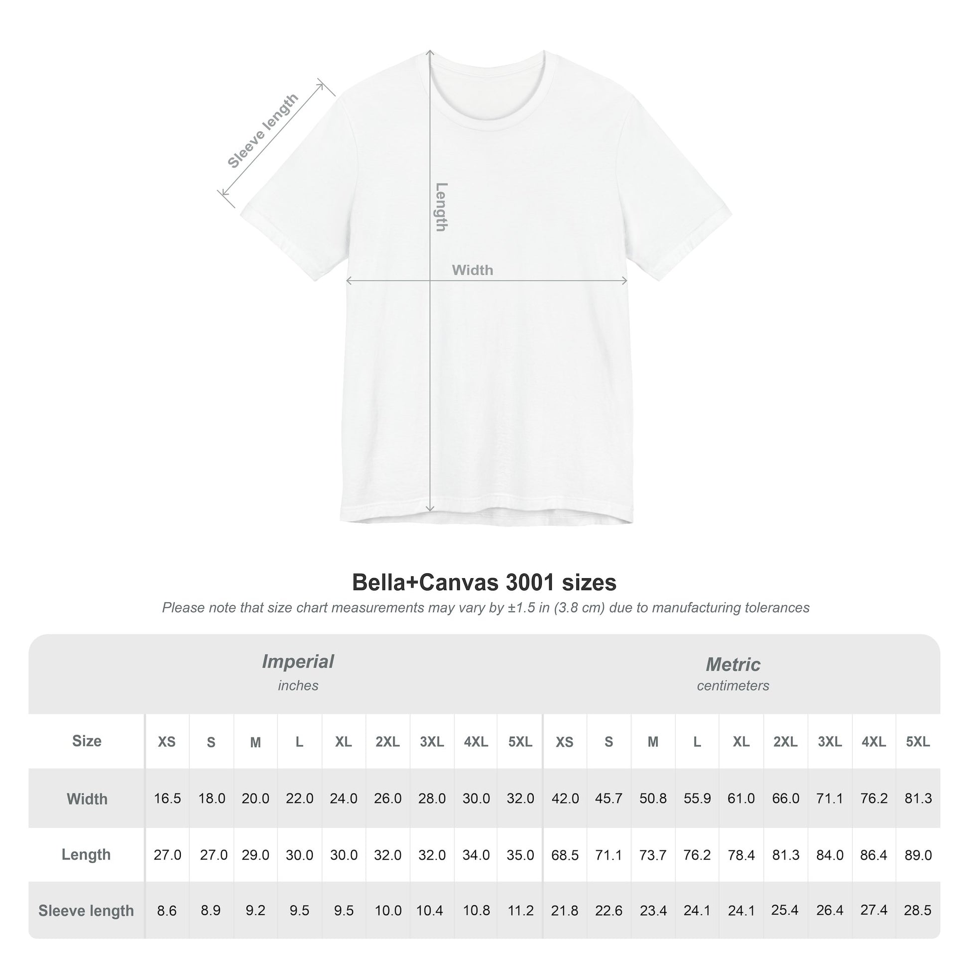 Bella+Canvas 3001 Size Chart — Bruh? really? Graphic T-Shirt Sizing Guide S–3XL | Leela's Ink

