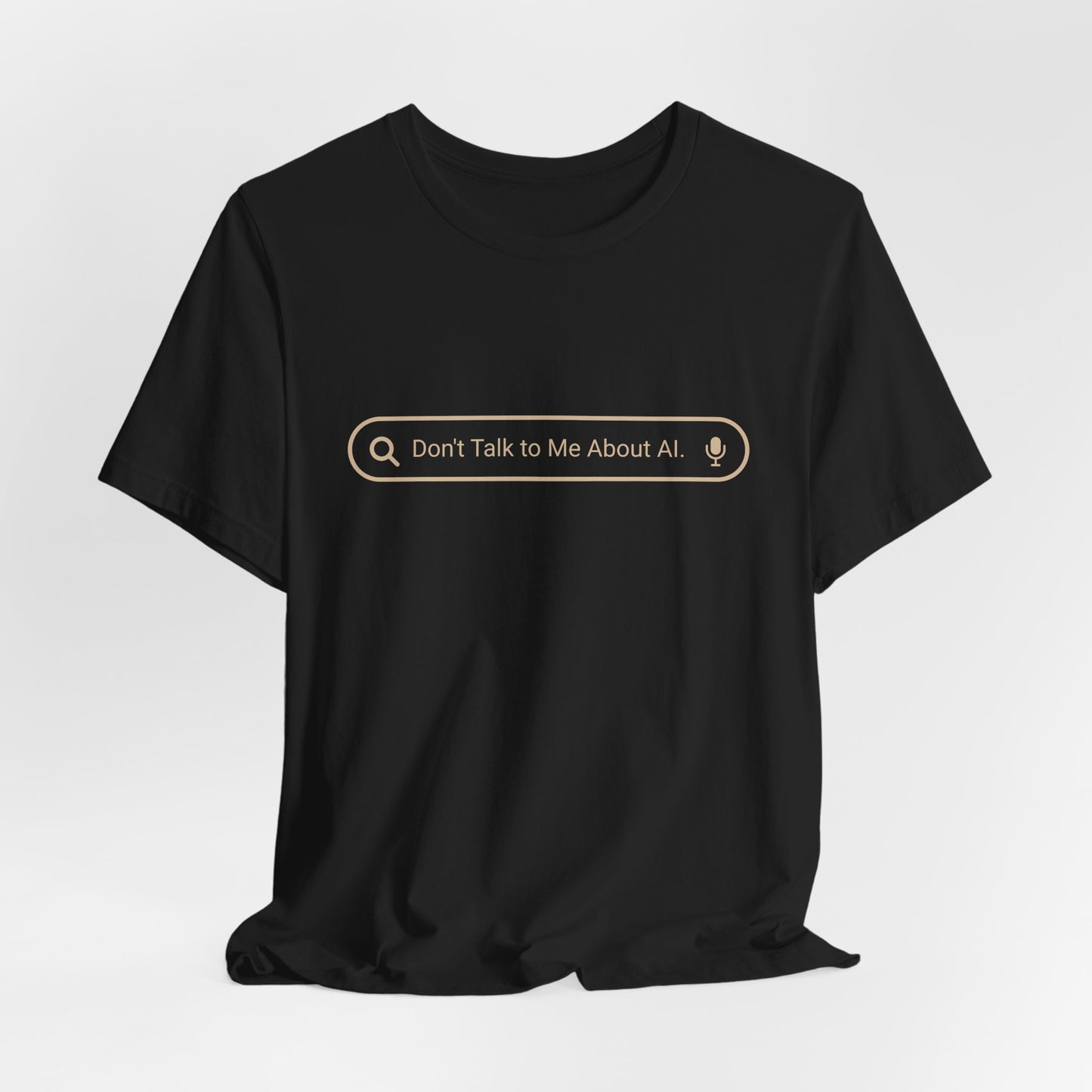 Don't Talk to Me About AI black tee showing relaxed fit and how the shirt drapes

