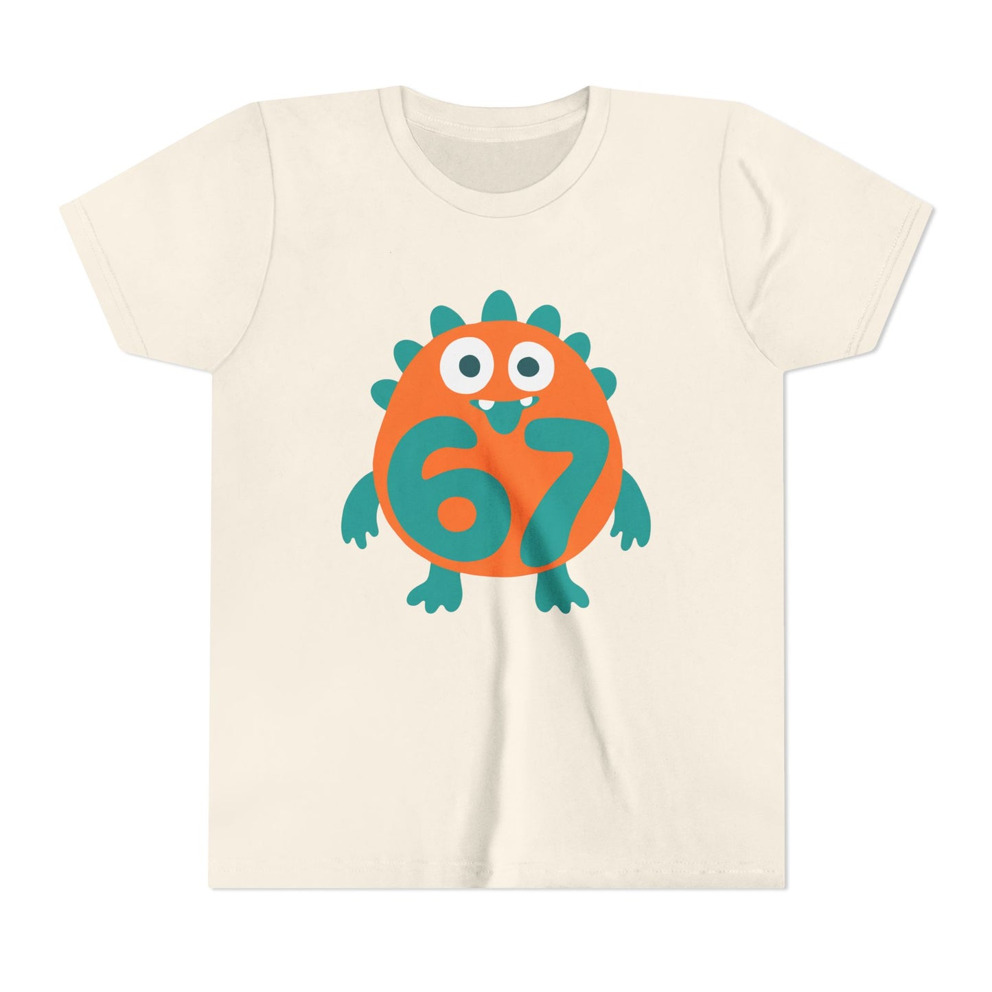 Kids 67 Monster Birthday Tee - Cute Orange & Teal Dino Shirt for Age 67 Celebration