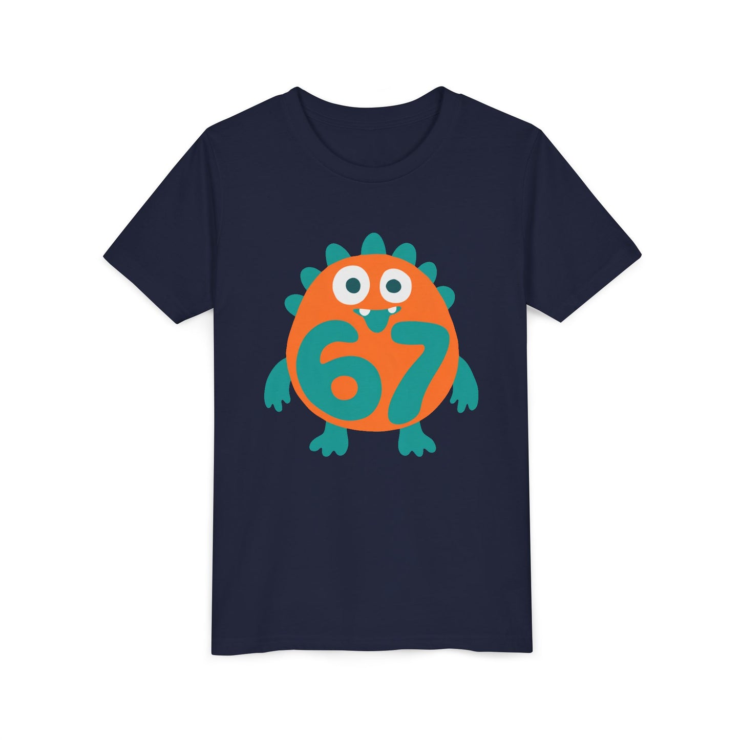 Kids 67 Monster Birthday Tee - Cute Orange & Teal Dino Shirt for Age 67 Celebration