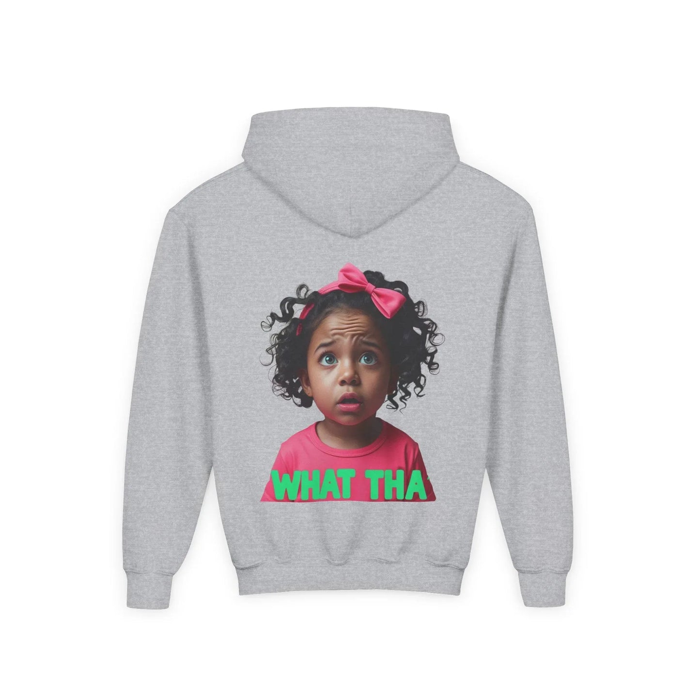 Youth Hoodie — "What Tha" Funny Kid Expression Graphic Pullover Printify
