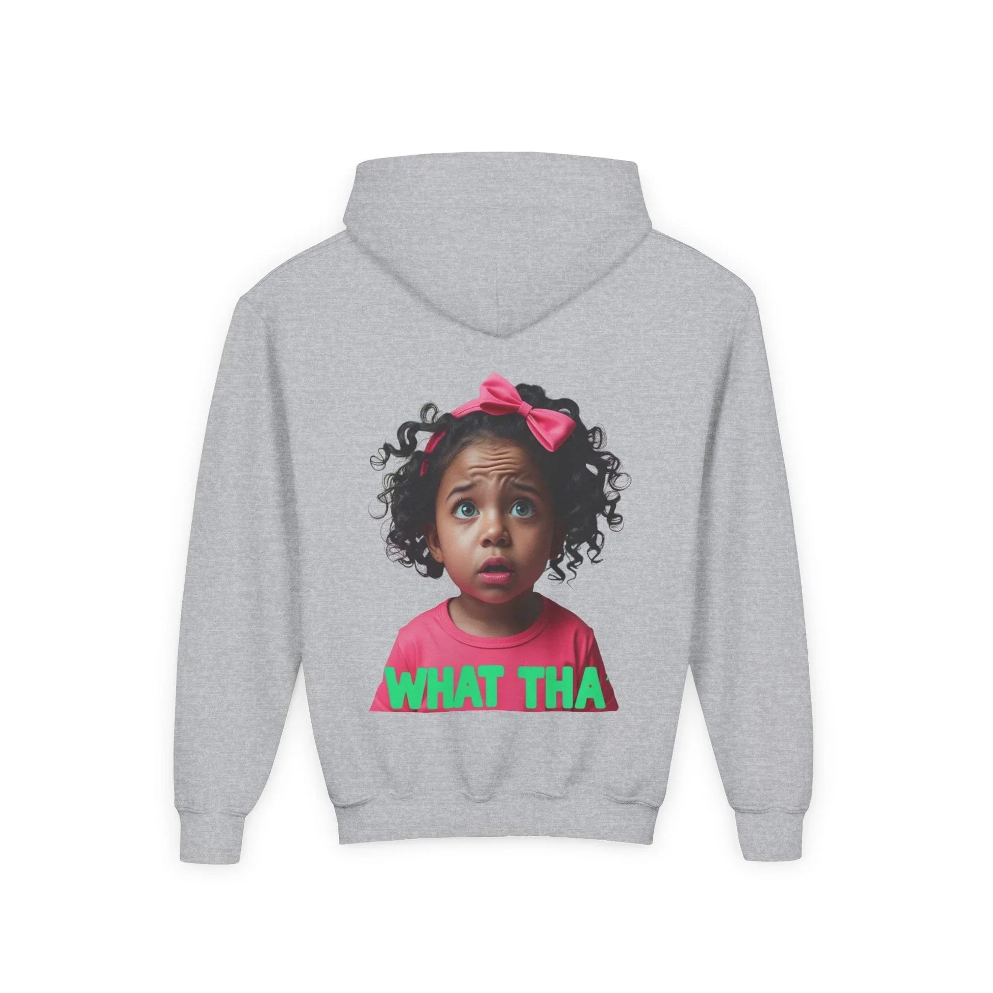 Youth Hoodie — "What Tha" Funny Kid Expression Graphic Pullover Printify