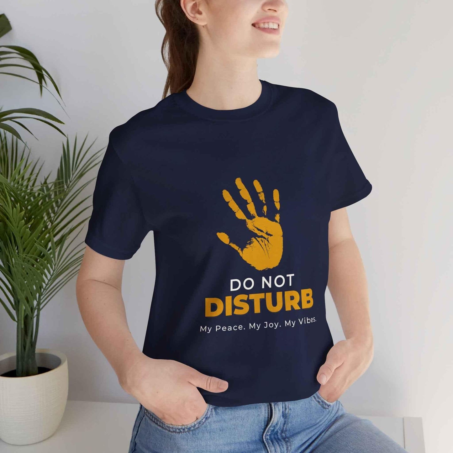 Do Not Disturb Graphic Tee – Yellow Handprint Self-Care Statement Shirt