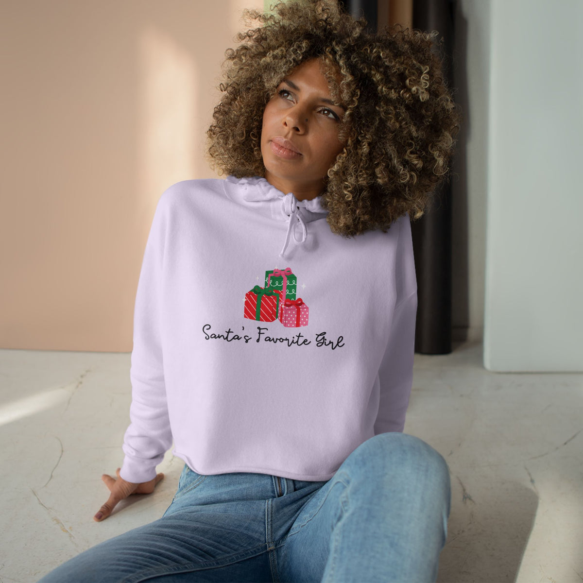Santa's Favorite Girl Cropped Hoodie — Festive Christmas Gift Sweatshirt