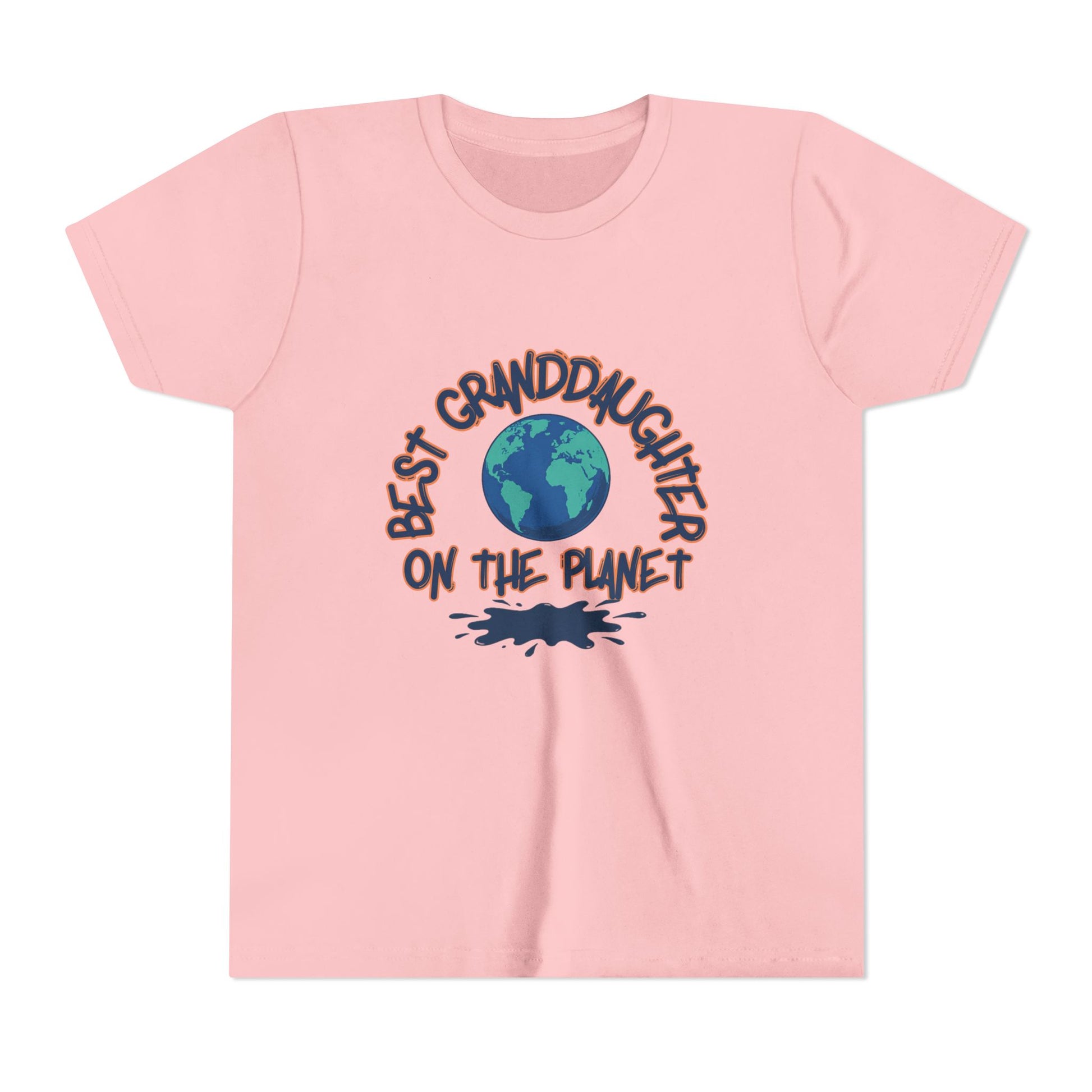 Pink t-shirt with 'Best Granddaughter on the Planet' text and Earth graphic on a white background