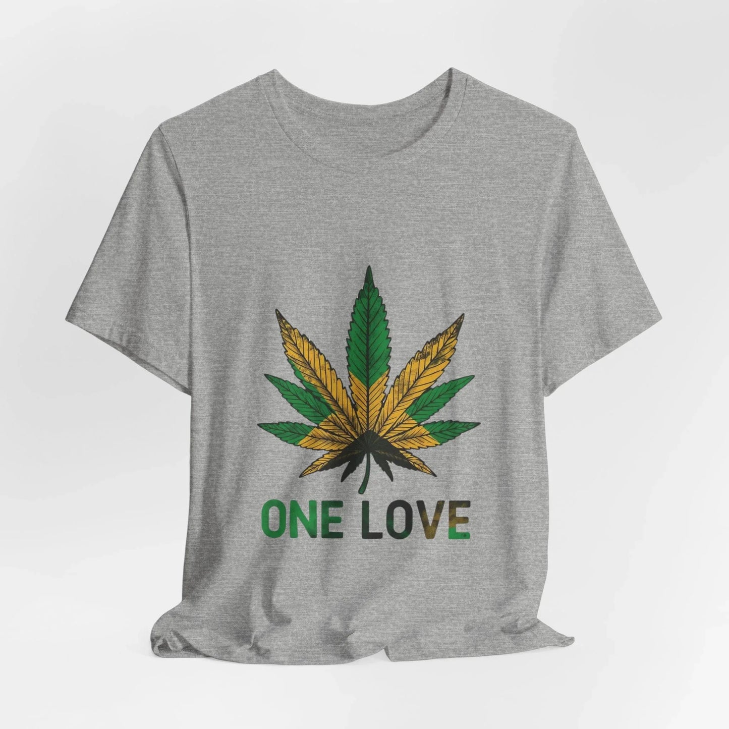 One Love Cannabis Leaf Tee - Rasta Green/Gold Graphic T-Shirt Leela's Ink
