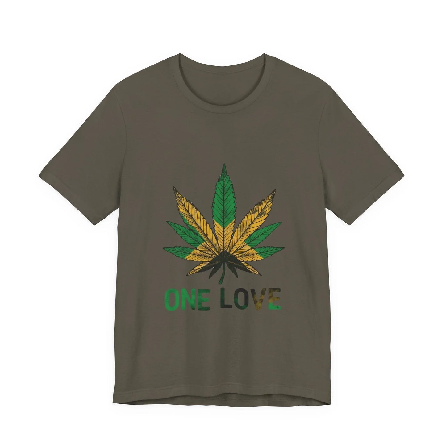 One Love Cannabis Leaf Tee - Rasta Green/Gold Graphic T-Shirt Leela's Ink