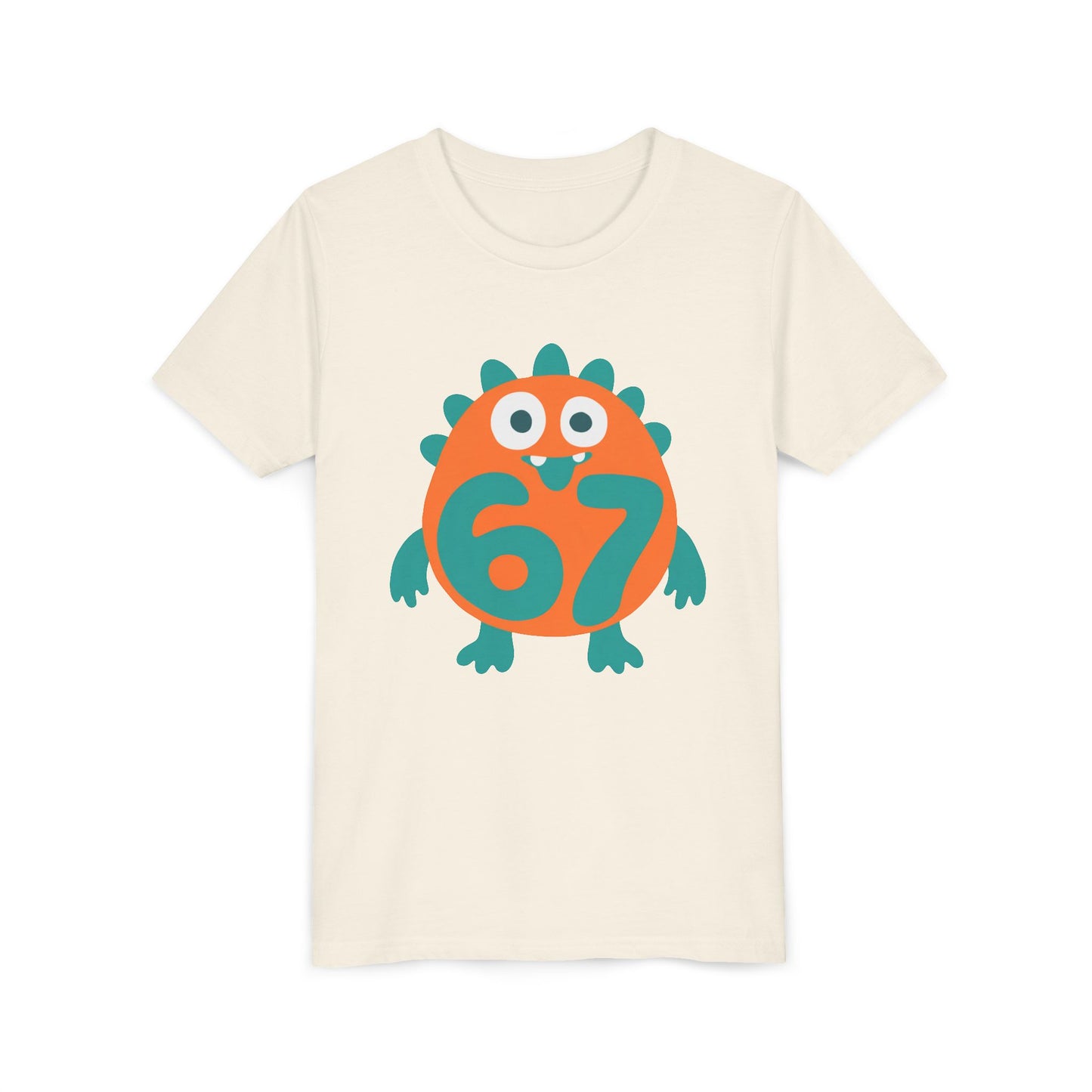 Kids 67 Monster Birthday Tee - Cute Orange & Teal Dino Shirt for Age 67 Celebration