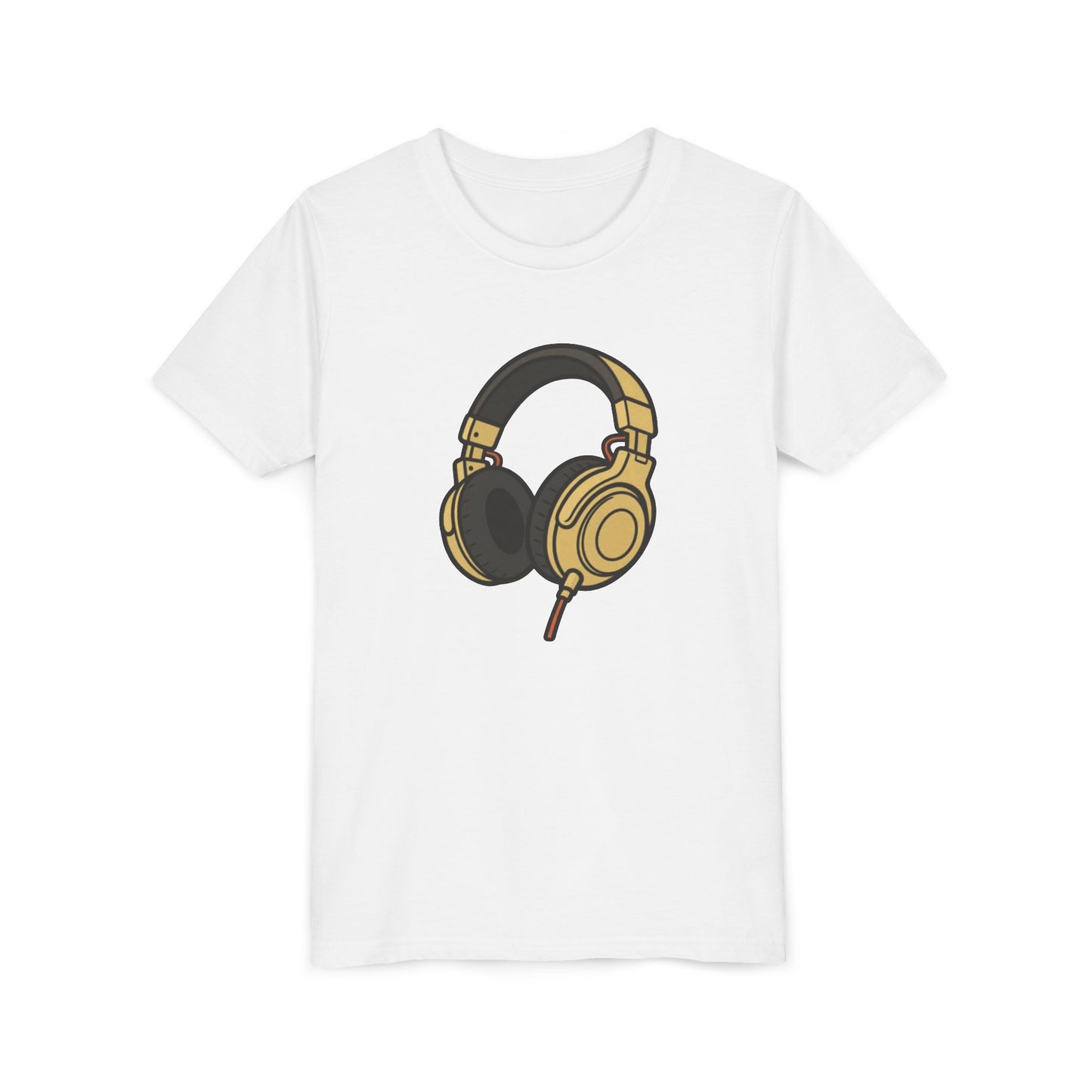 Kids Headphones Graphic Tee - Gold DJ Music T-Shirt for Boys & Girls