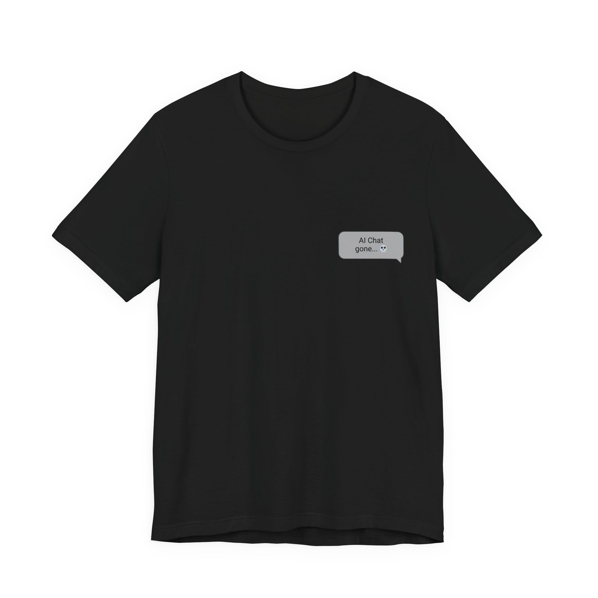 Should I Text Them Again graphic tee flat lay in black with left chest chat bubble print
