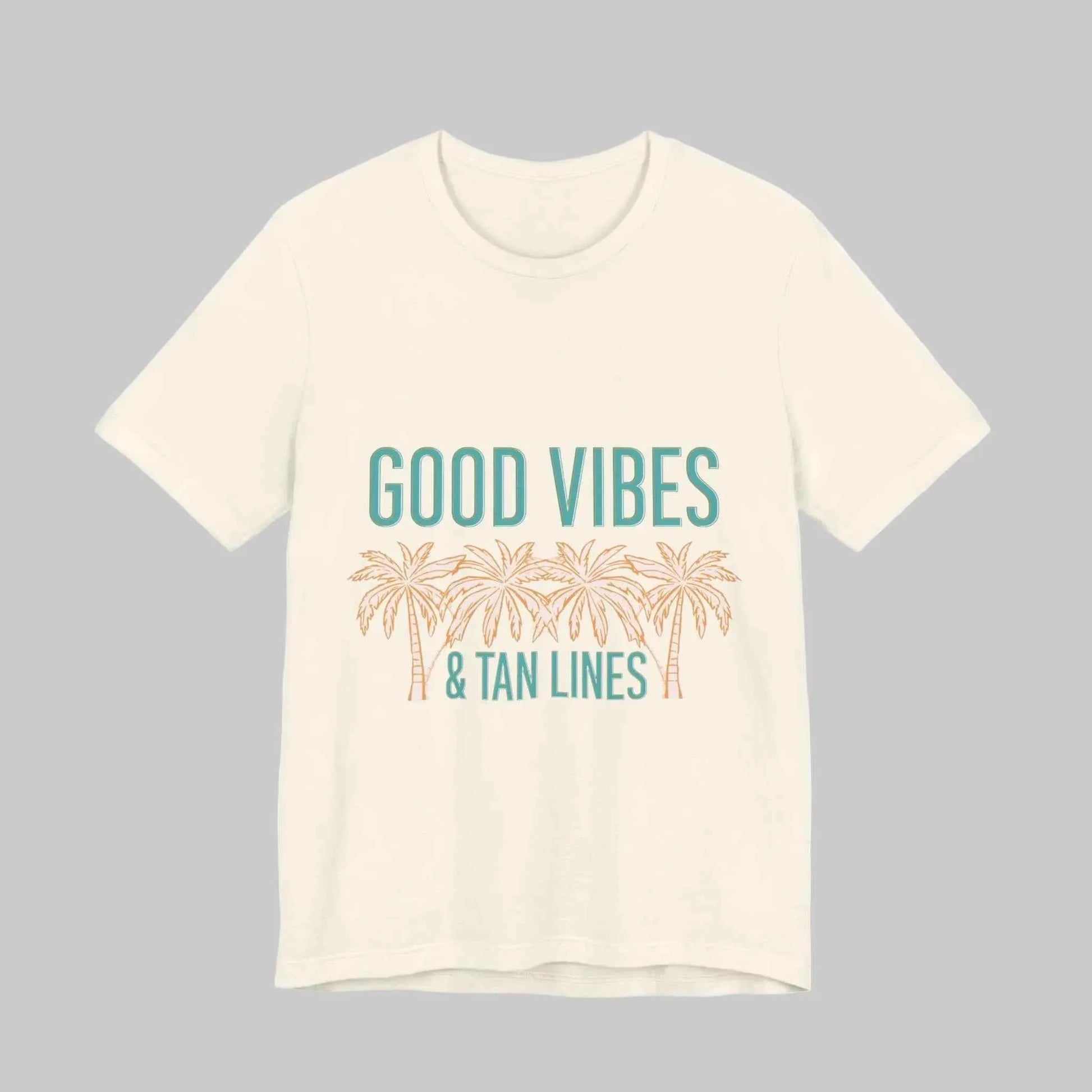 Good Vibes & Palm Lines cream graphic tee flat lay — Leela's Ink
