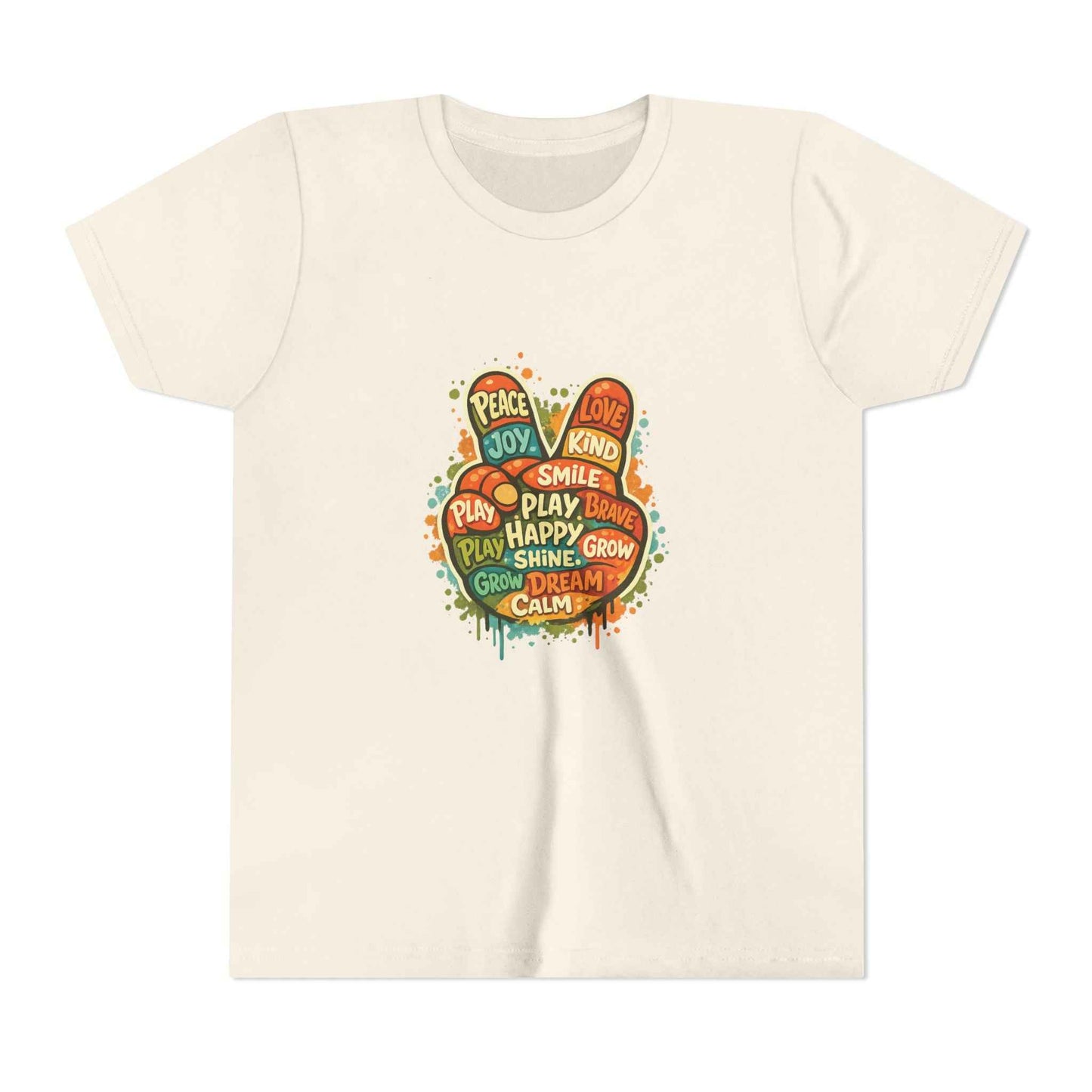 Kids Peace Sign T-Shirt flat lay in Natural