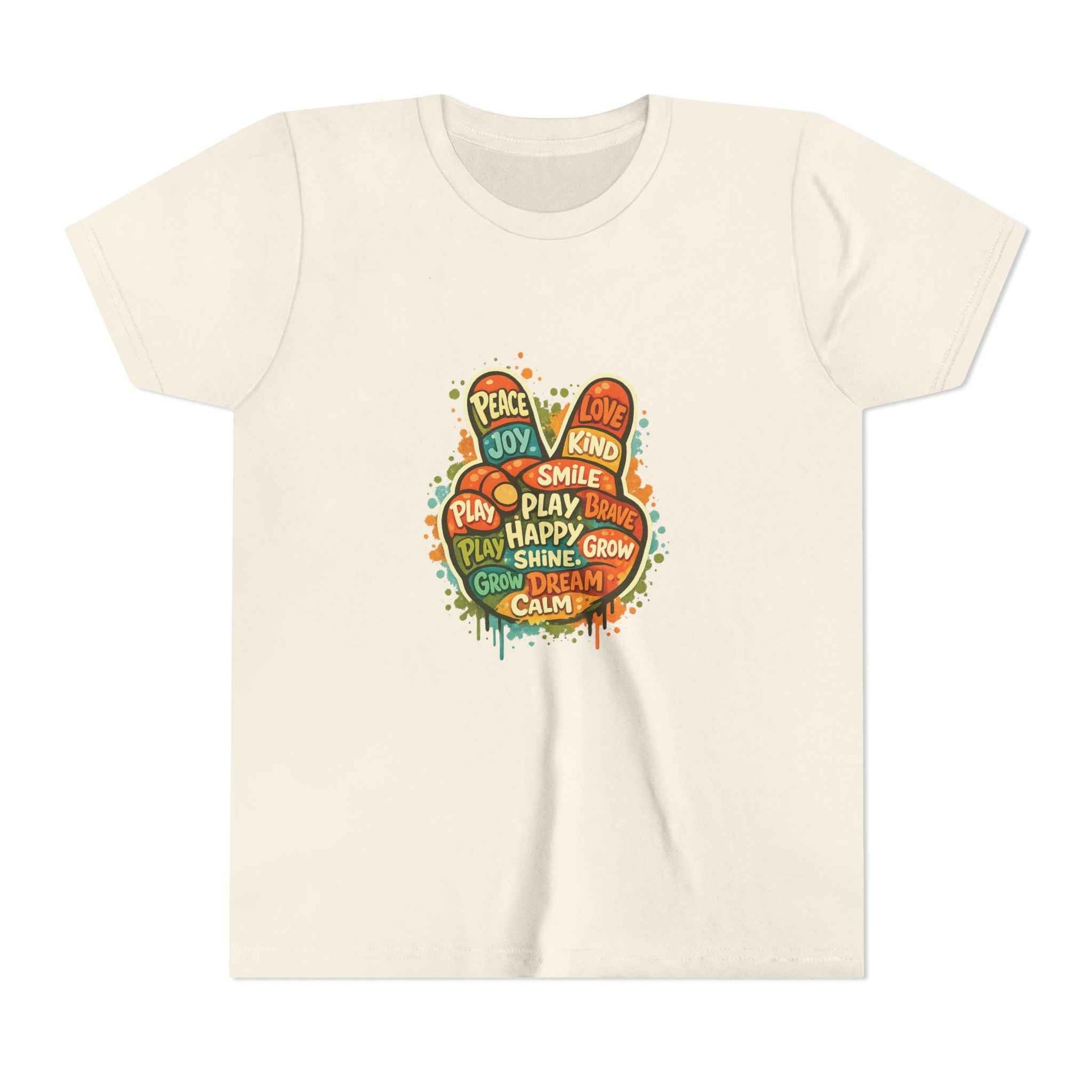 Kids Peace Sign T-Shirt flat lay in Natural