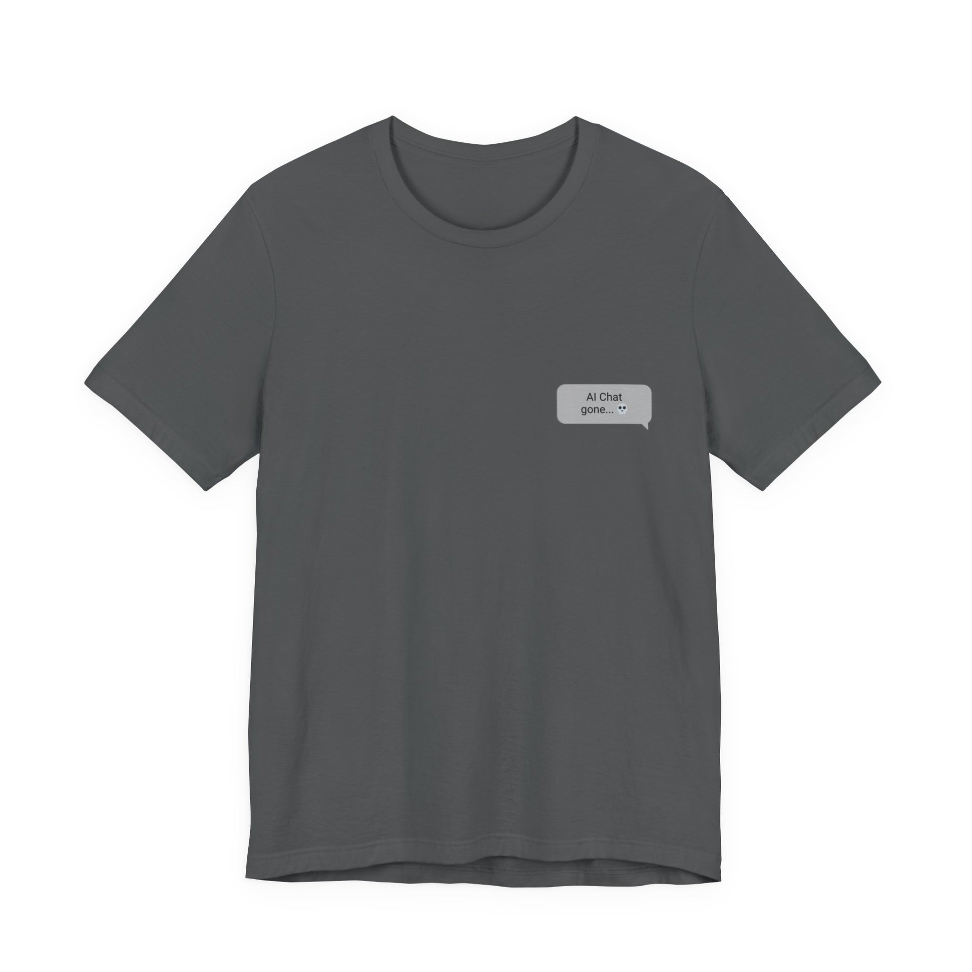 Make Me Productive Today graphic tee flat lay in charcoal gray with left chest chat bubble print
