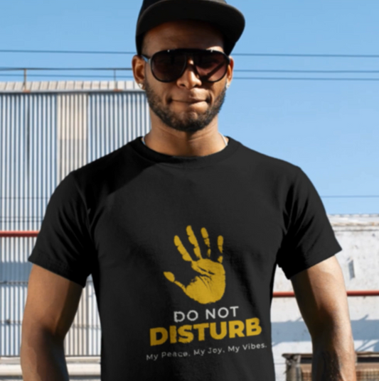 Do Not Disturb Graphic Tee – Yellow Handprint Self-Care Statement Shirt