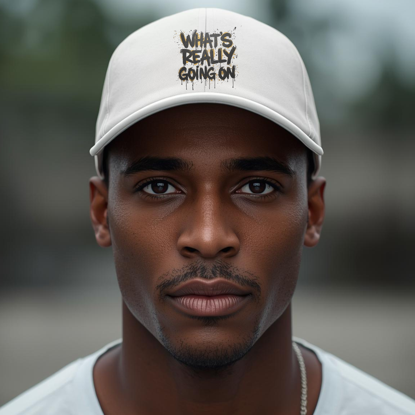 WHAT’S REALLY GOING ON Gold-Drip Graffiti Cap
