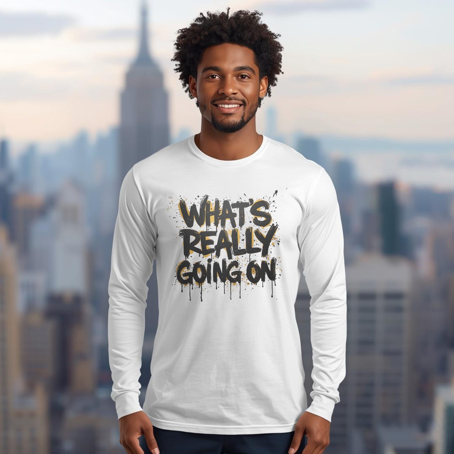 WHAT’S REALLY GOING ON Gold-Drip Long Sleeve Tee