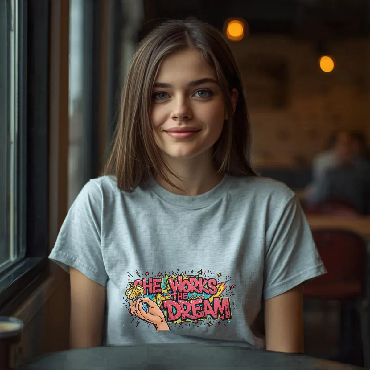 She Works the Dream Graphic Tee – Women's Empowerment Streetwear | Leela's Ink

