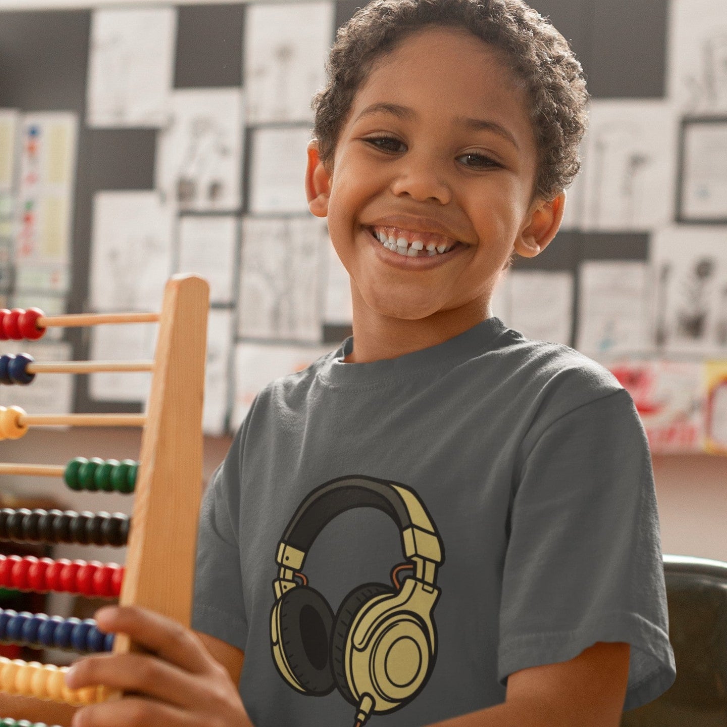 Kids Headphones Graphic T-Shirt | Gold DJ Music Youth Graphic Tee
