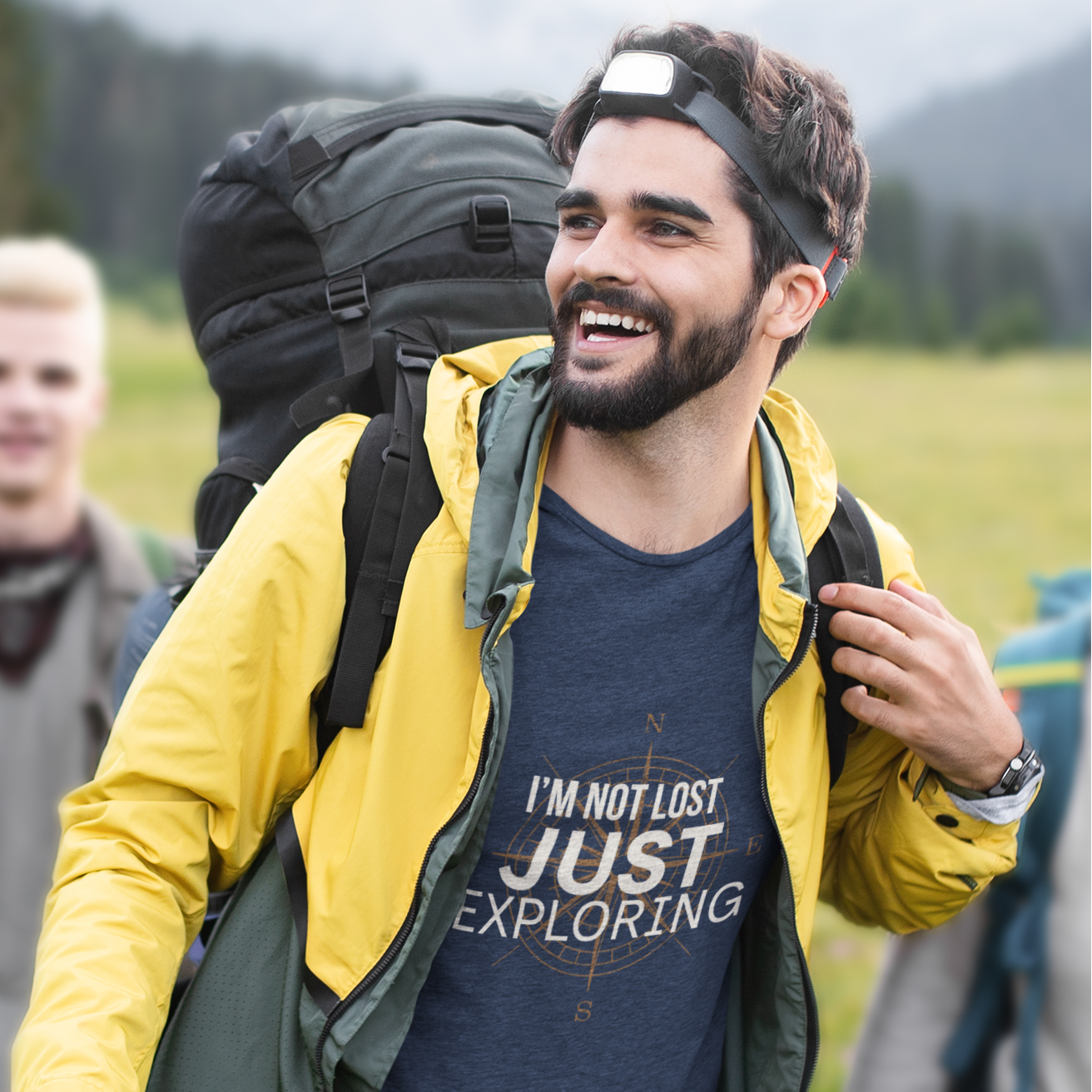 Unisex explorer graphic tee — Compass Rose nautical design, hiking lifestyle shot